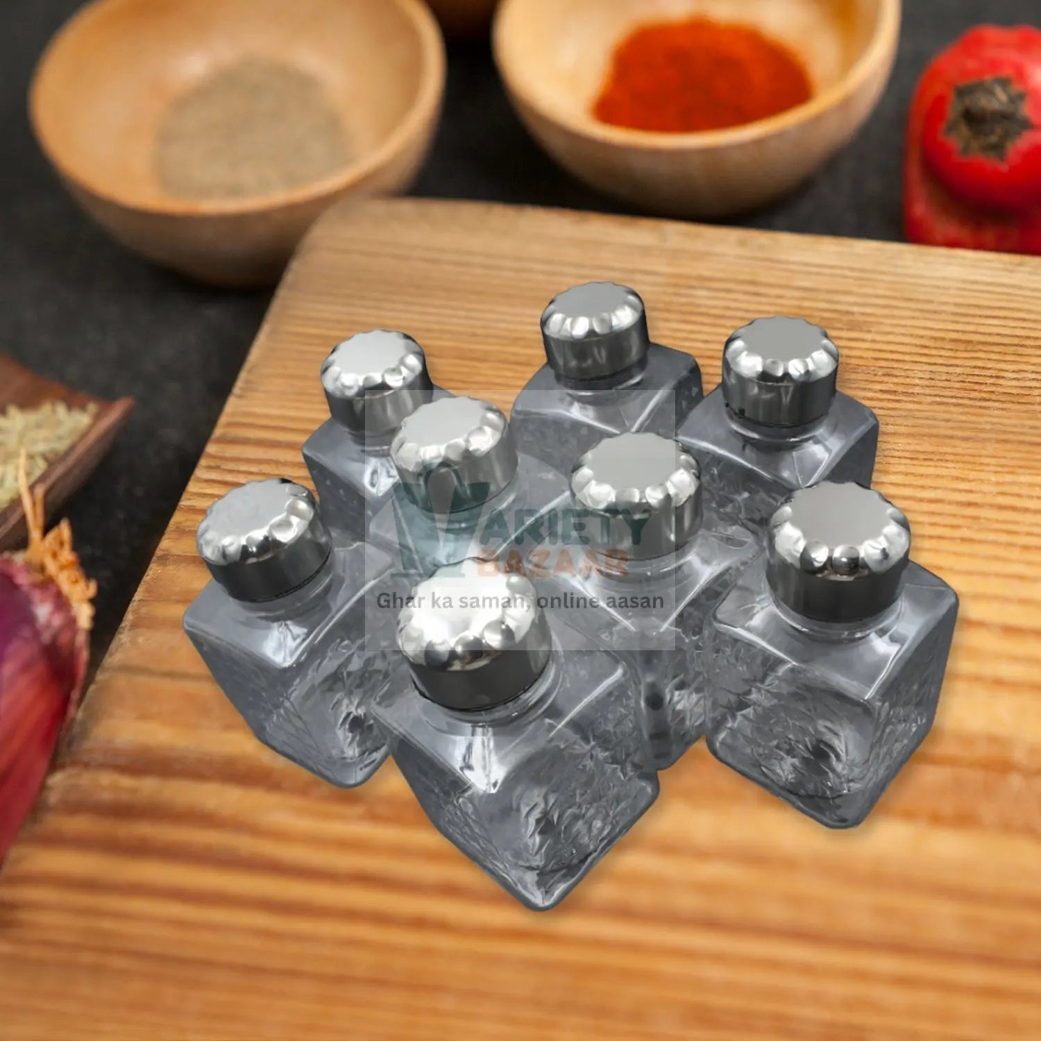 5502 All New Square 8 Bottle Design 360 Degree Revolving Spice Rack Container Condiment, Pieces Set, Square Small Container Travel Sahayak