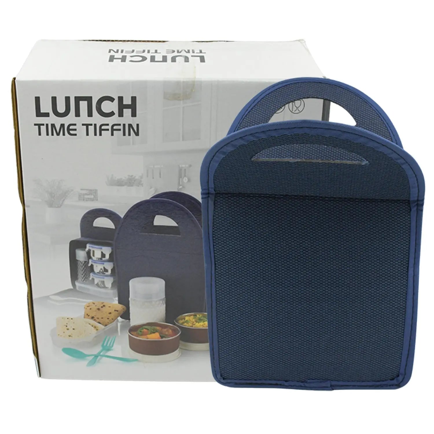 5773 6In1 Tiffin Box-Lunch Box | 3 Stainless Steel Containers | Plastic lid Box | Spoon & Fork /Plastic Bottle | Insulated Fabric Bag | Leak Proof | Microwave Safe  for Office, College and School for Men, Women (6 pcs) Travel Sahayak