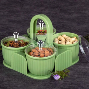 5779 Multipurpose Jar Dryfruit Set,  Candy, Chocolate, Snacks Storage Jar, Masala Jar  for Home and Kitchen Airtight Dry Fruit Plastic Storage Container Tray Set With Lid & 4 Serving Jar Container for Sweets,Chips,Cookies|(4 Pc Set) Travel Sahayak