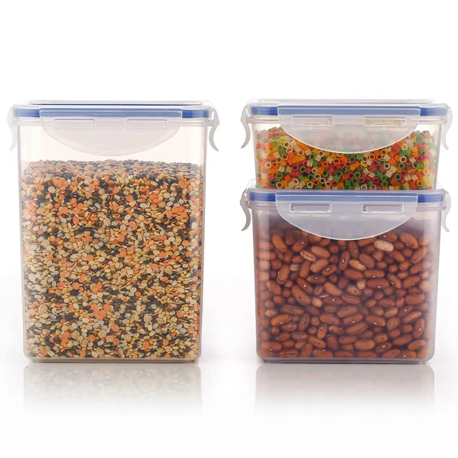 5827 Rectangle ABS Airtight Food Storage Containers with Leak Proof Locking Lid Storage container set of 3 Pc (Approx Capacity 500ml,1000ml,1500ml, Transparent) Travel Sahayak