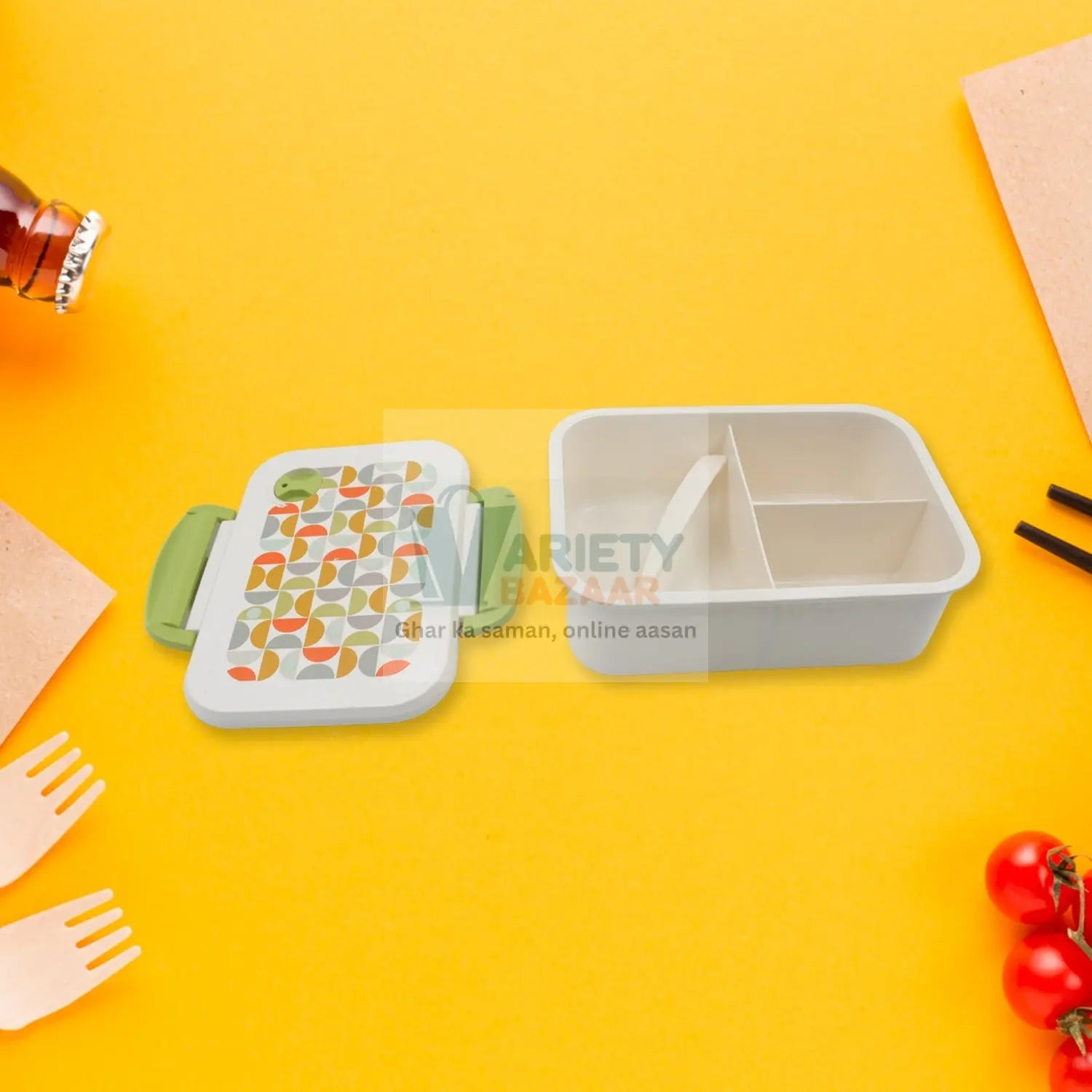 5855 Lunch Box 3 Compartment With Leak Proof Lunch Box & 1 spoon, For School & Office Use Travel Sahayak