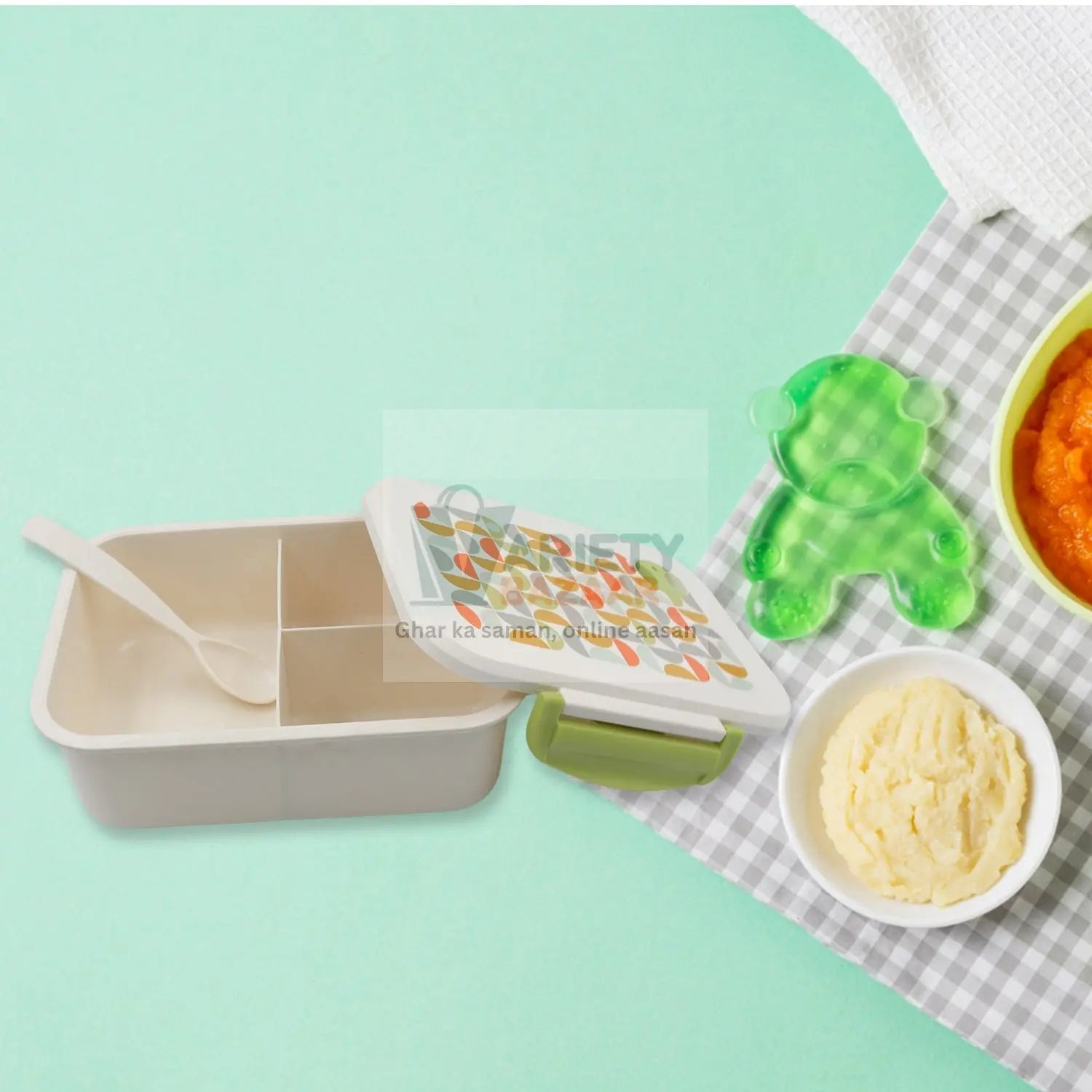 5855 Lunch Box 3 Compartment With Leak Proof Lunch Box & 1 spoon, For School & Office Use Travel Sahayak