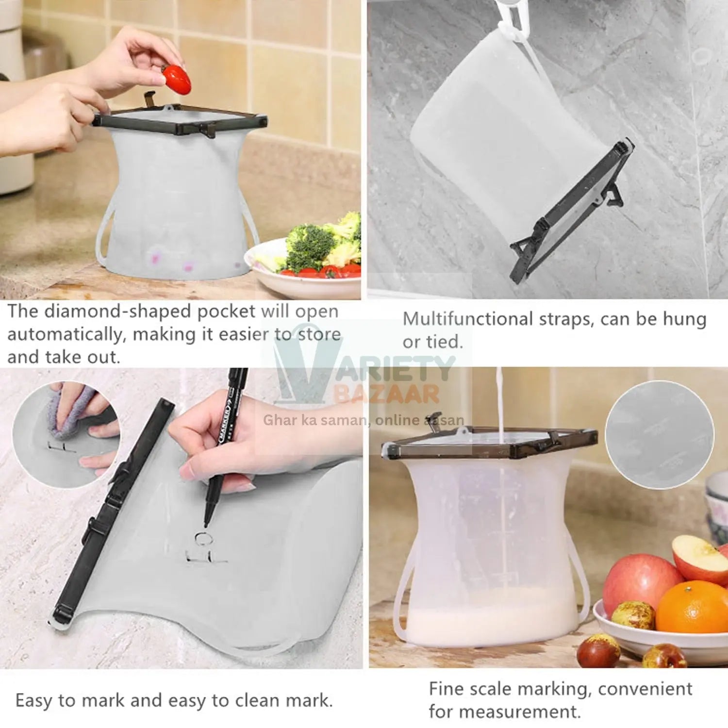 5985  Reusable Silicone Food Storage Bag, 3 Bag Set Leakproof Lock Reusable Flat Bottom Freezer Bags ,Sandwich Bags , Silicone Food Grade Kids Snack Bags , BPA Free Microwave& Dishwasher Safe (3 Pcs Set) Travel Sahayak