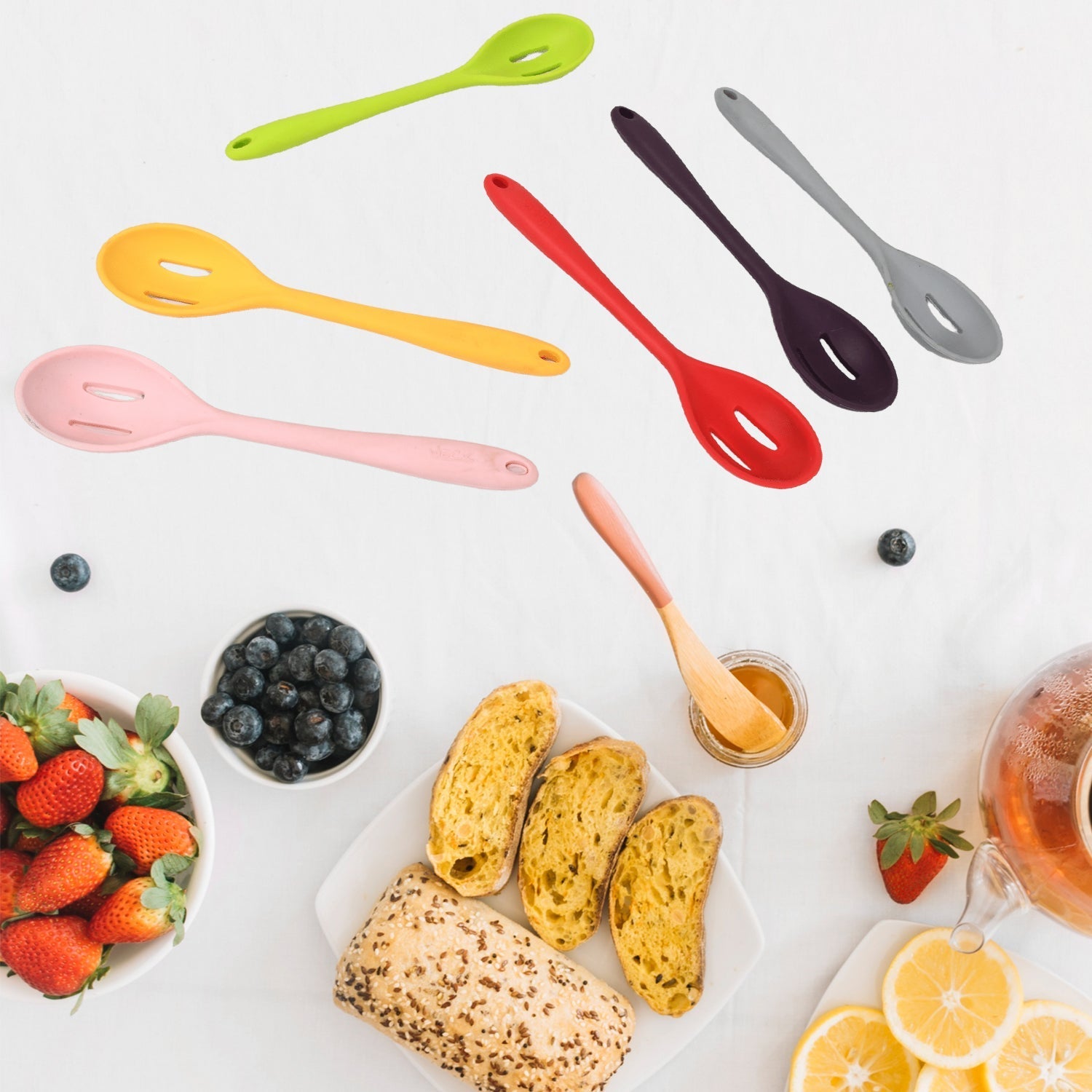 Multipurpose Silicone Spoon, Silicone Basting Spoon Non-Stick Kitchen Utensils Household Gadgets Heat-Resistant Non Stick Spoons Kitchen Cookware Items For Cooking and Baking (6 Pcs Set) Variety Bazaar