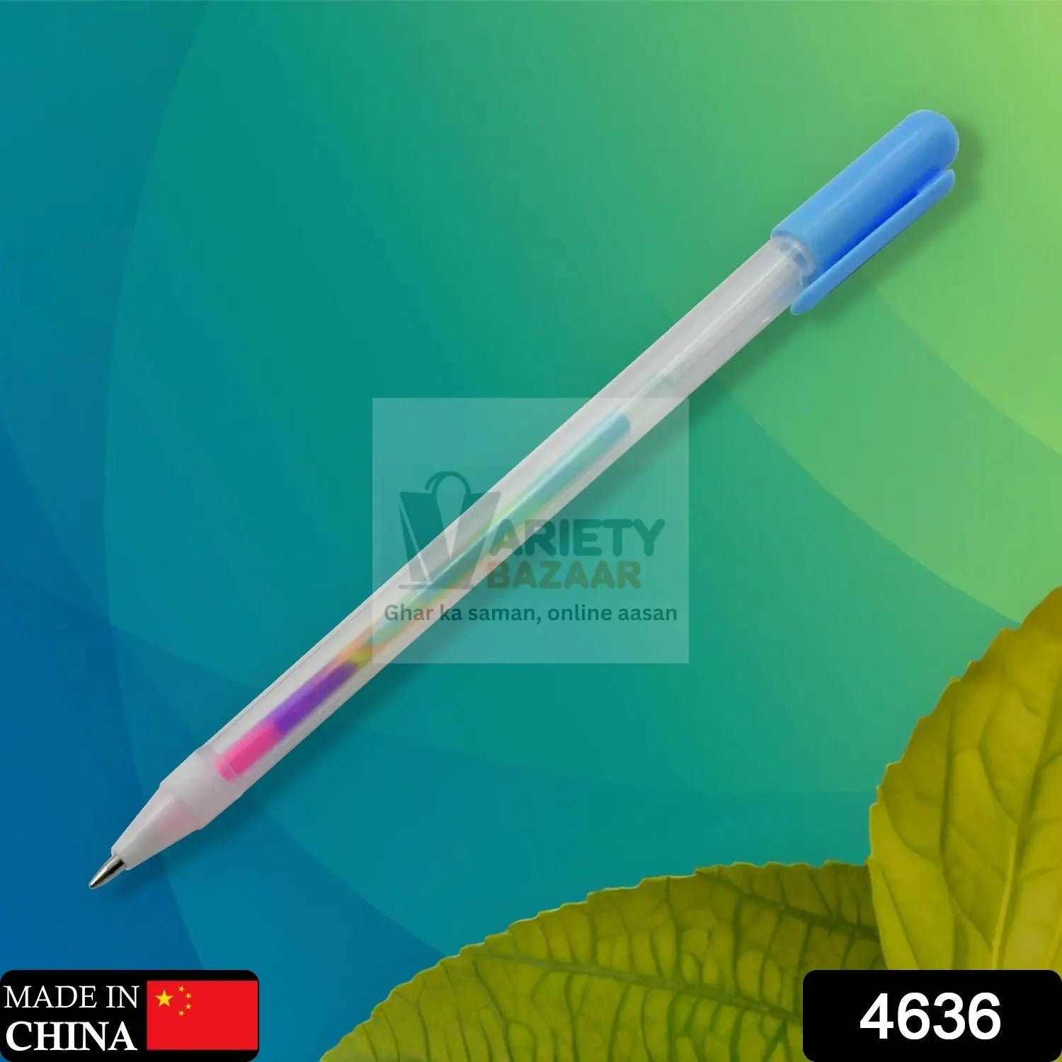 Close-up of 6-in-1 color change pen, highlighting the different color tips.