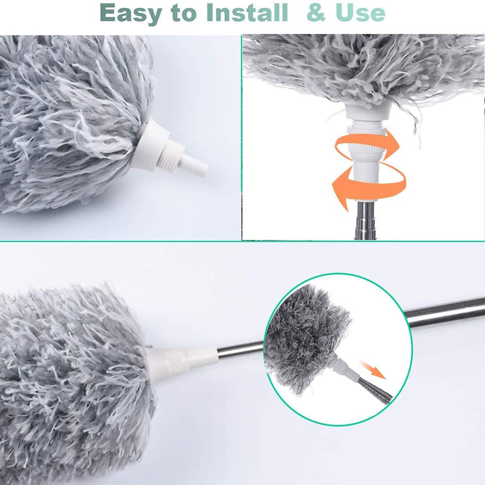1279 Microfiber Dusters for Cleaning, Telescoping Feather Duster with 100 inches Extendable Handle Pole, Dusting Cleaning Tools for Cleaning High Ceiling, Ceiling Fan, Blinds, Cobwebs, Furniture, Cars Travel Sahayak