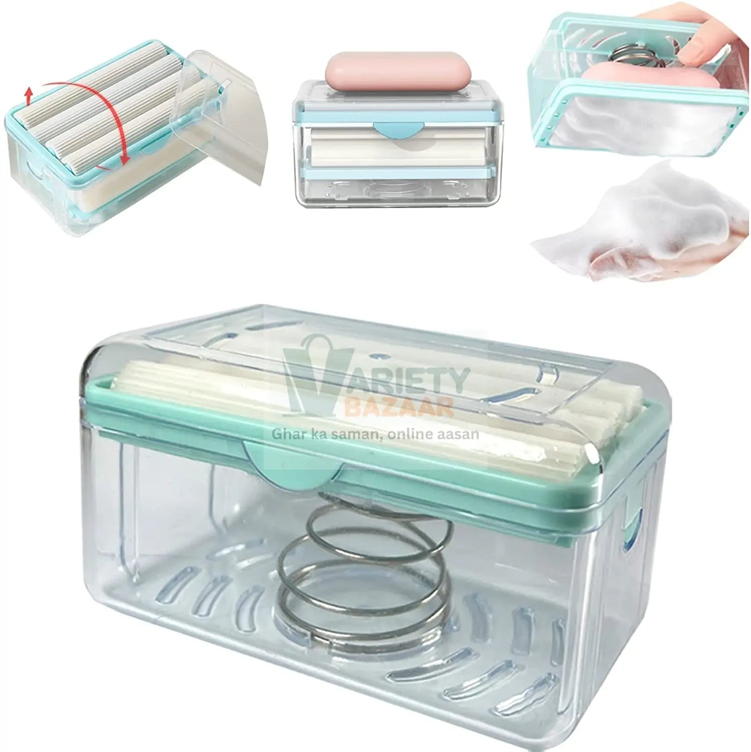 6303 2-IN-1 PORTABLE SOAP ROLLER DISH & SOAP DISPENSER WITH ROLLER AND DRAIN HOLES, MULTIFUNCTIONAL SOAP HOLDER FOAMING SOAP BAR BOX FOR HOME, KITCHEN, BATHROOM Travel Sahayak