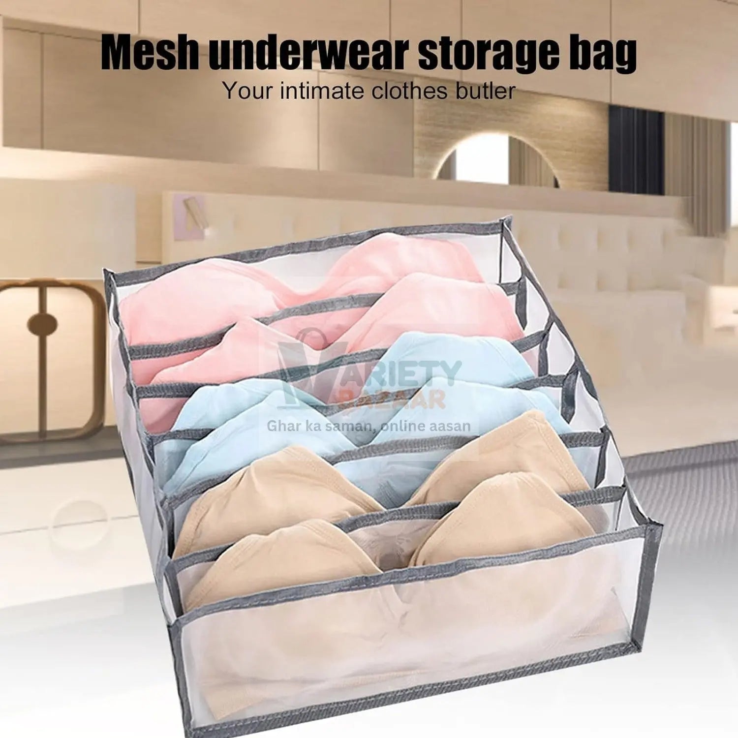 6414 MULTIPURPOSE STORAGE POCKET RACK, FOLDABLE, COLLAPSIBLE FABRIC WARDROBE ORGANISER FOR CLOTHE ORGANISER LAUNDRY BAG Travel Sahayak
