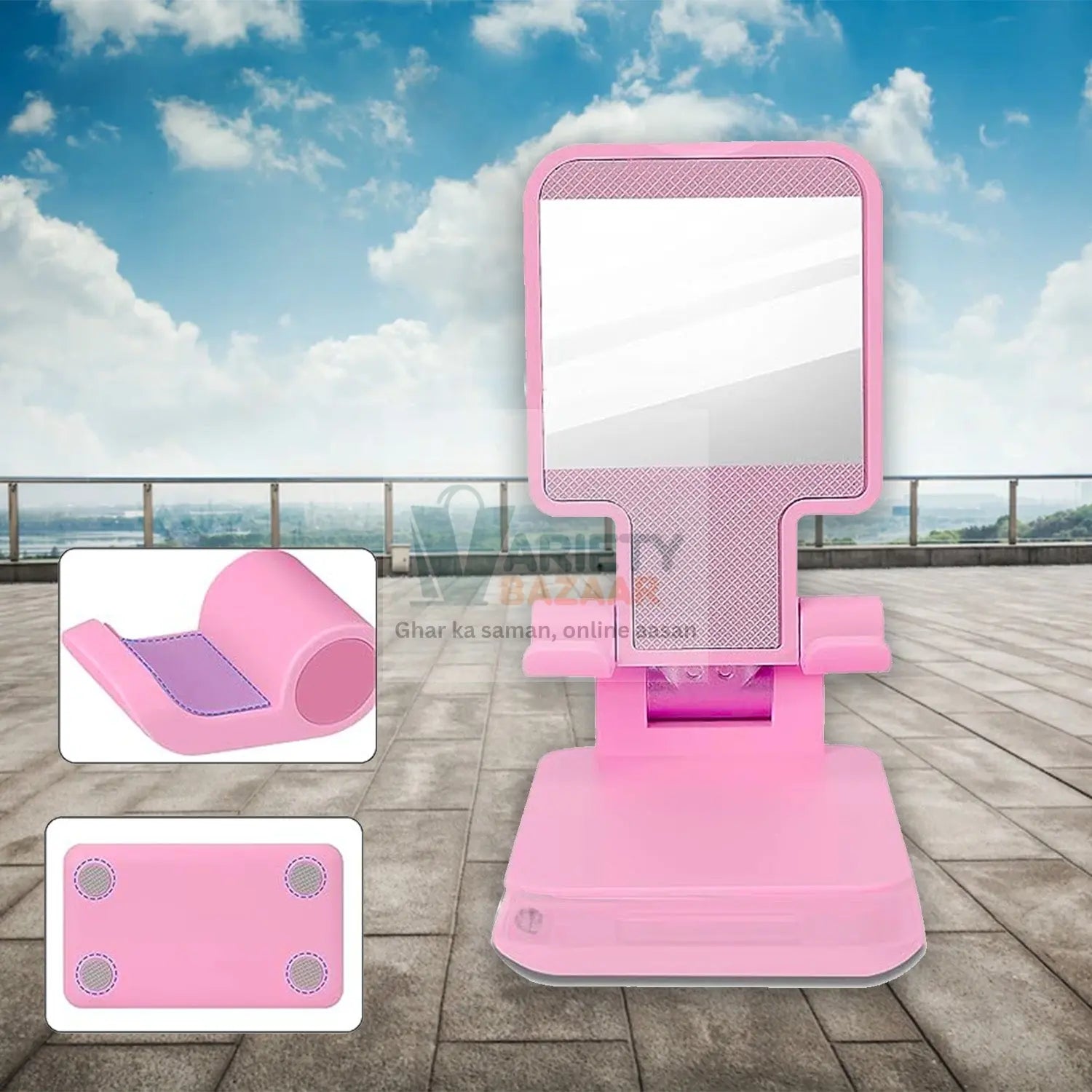 6636A DESKTOP CELL PHONE STAND PHONE HOLDER WITH MIRROR FULL 3-WAY ADJUSTABLE PHONE STAND FOR DESK HEIGHT + ANGLES PERFECT AS DESK ORGANIZERS AND ACCESSORIES Travel Sahayak