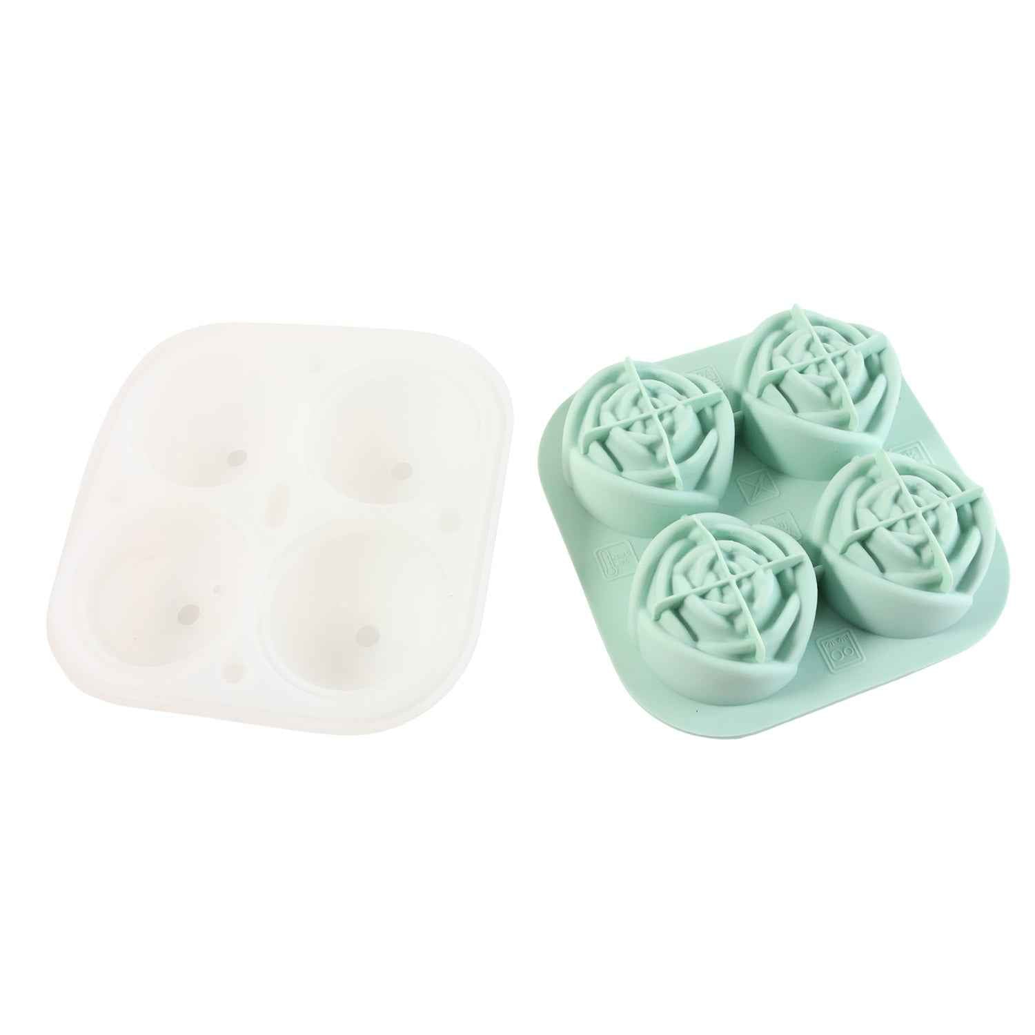 4-grid Rose-shape Ice Cube Tray Mold With Lid