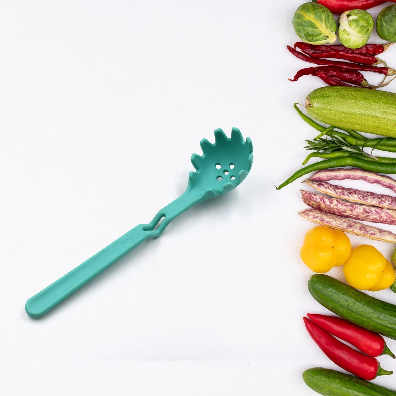5456 Large Silicone Pasta Fork, Mini Portable Spaghetti Server, Durable Heat-Resistant Non-Slip and Non-Stick Cookware Pasta Spoon, Spaghetti Strainer & Server Spoon (30cm) Travel Sahayak