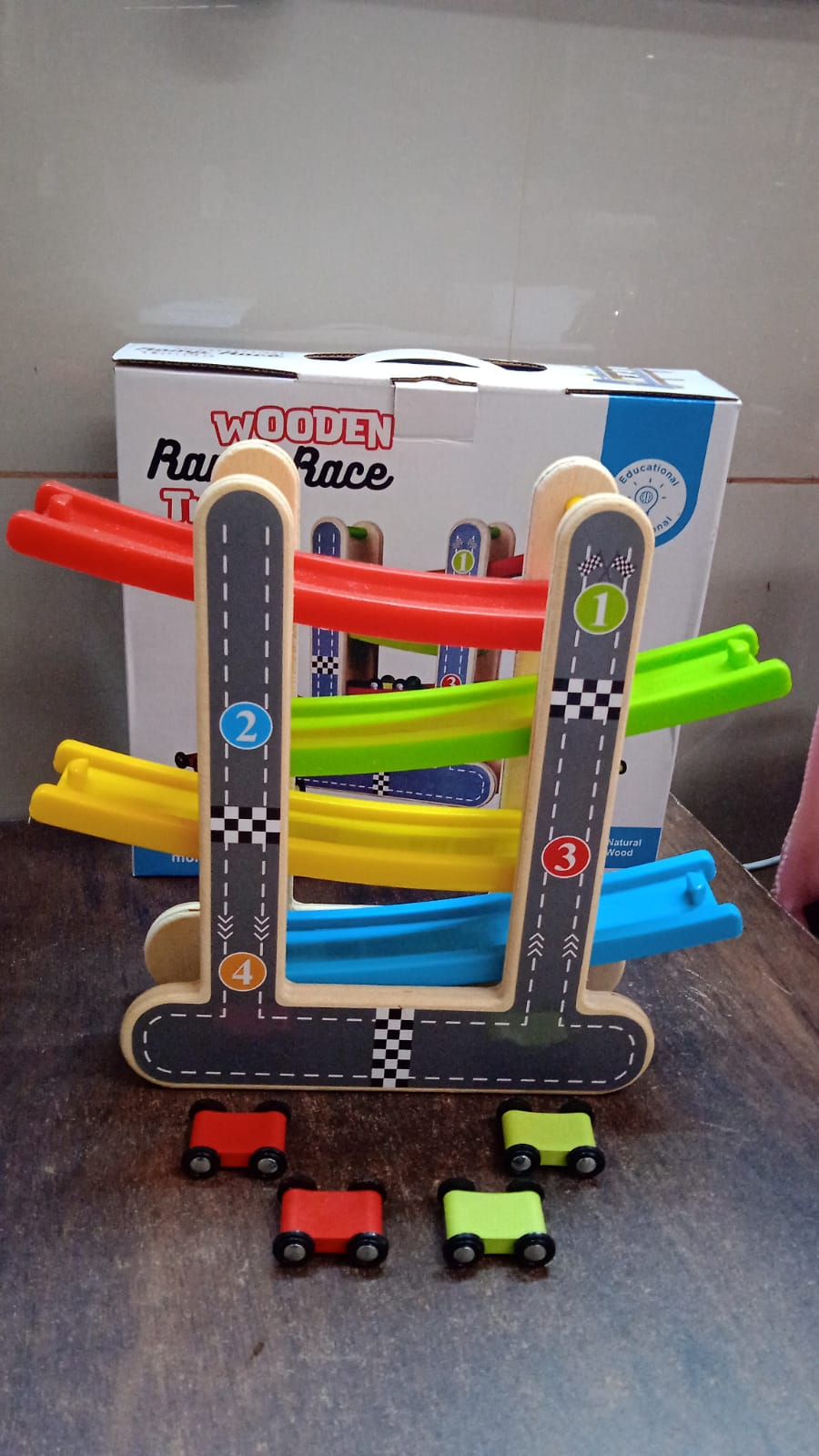 Car Racer Track Play set Wooden Click Clack Toys With 4 Mini Racers (1 Set) travel sahayak