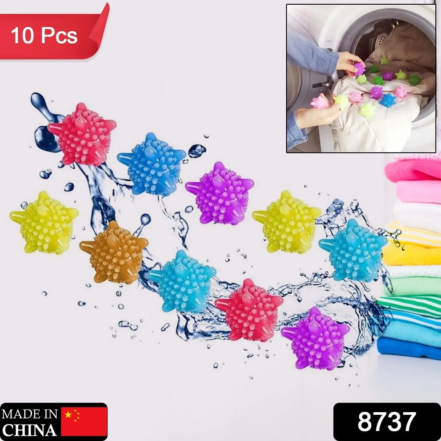 8737 Soft Star Washing Machine, Laundry Dryer Balls Laundry Ball for Household Cleaning Washing Machine Clothes Softener (10 Pcs / Multi Color) - varietybazaar.co.in