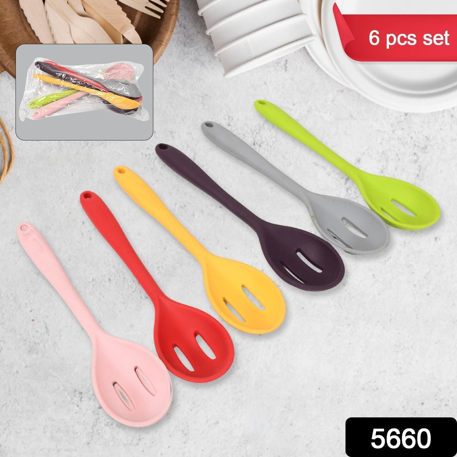 Multipurpose Silicone Spoon, Silicone Basting Spoon Non-Stick Kitchen Utensils Household Gadgets Heat-Resistant Non Stick Spoons Kitchen Cookware Items For Cooking and Baking (6 Pcs Set) Variety Bazaar