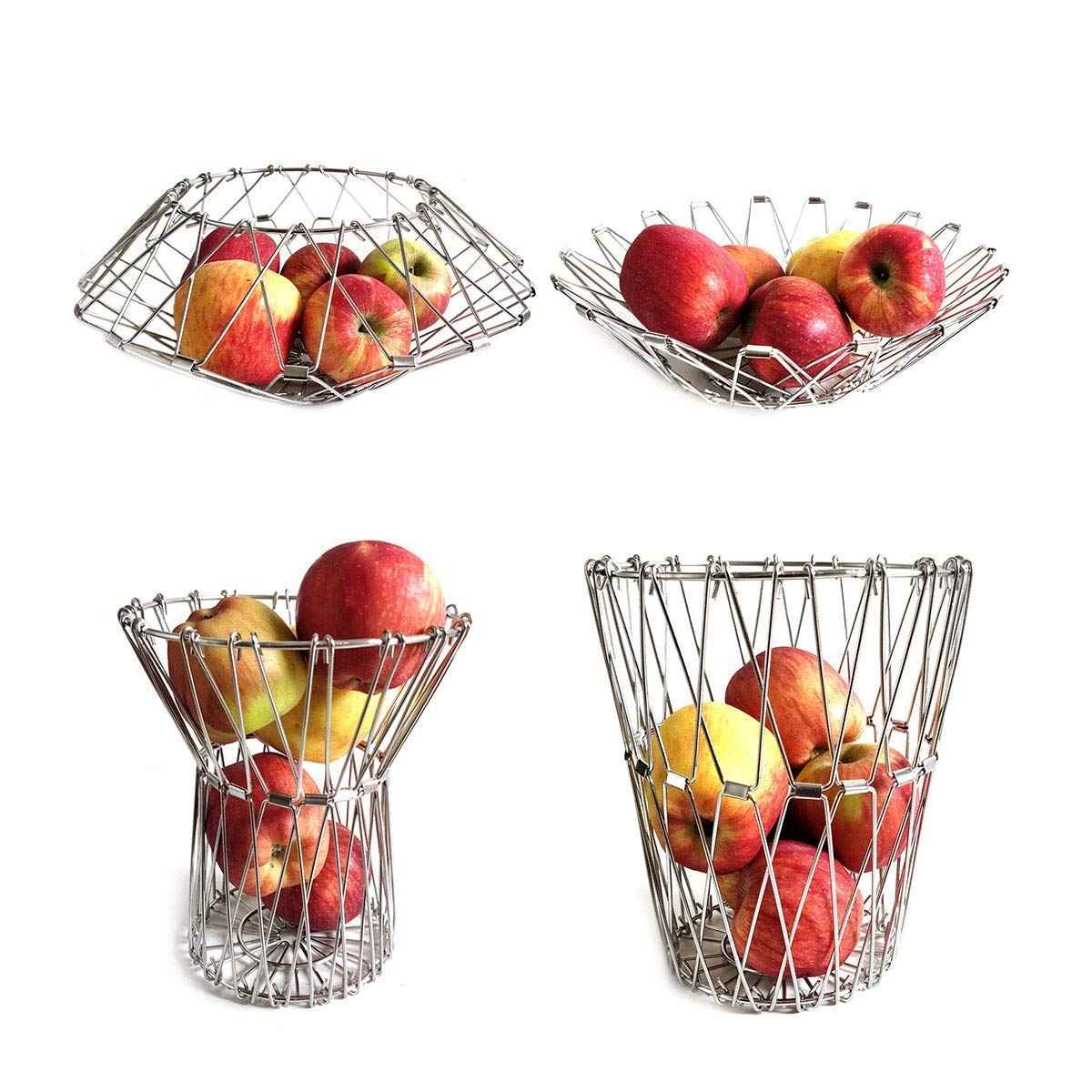 Multipurpose Fruit Basket Stainless Steel Wire Bowl Foldable Basket for Vegetable  /  Fruits  /  Dining