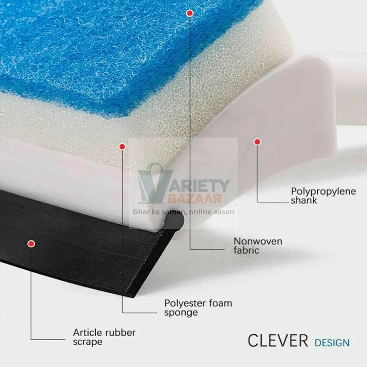 7602 2 in 1 Glass Wiper Cleaning Brush Mirror Grout Tile Cleaner Washing Pot Brush Double-Sided Glass Wipe Bathroom Wiper Window Glass Wiper Travel Sahayak