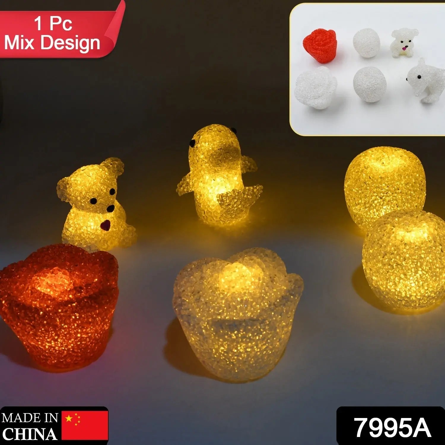 7995A MIX DESIGN MULTI SHAPE SMALL LIGHT LAMPS LED SHAPE CRYSTAL NIGHT LIGHT LAMP (1 PC ) Travel Sahayak