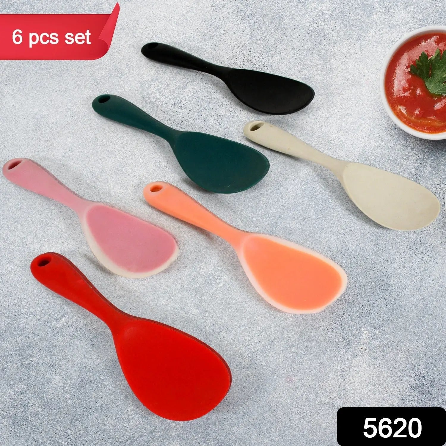 5620 Silicone Rice Paddle Spoon Non Stick Rice Spoon Heat-Resistant Kitchen Rice Spoon with Hanging Hole Perfect for Rice Mashed Potato (6 pcs set / 22 cm) - varietybazaar.co.in