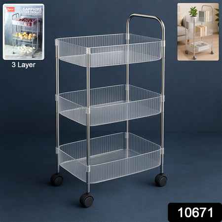 Apex Sapphire 3-layer Multipurpose Storage Trolley With Wheels