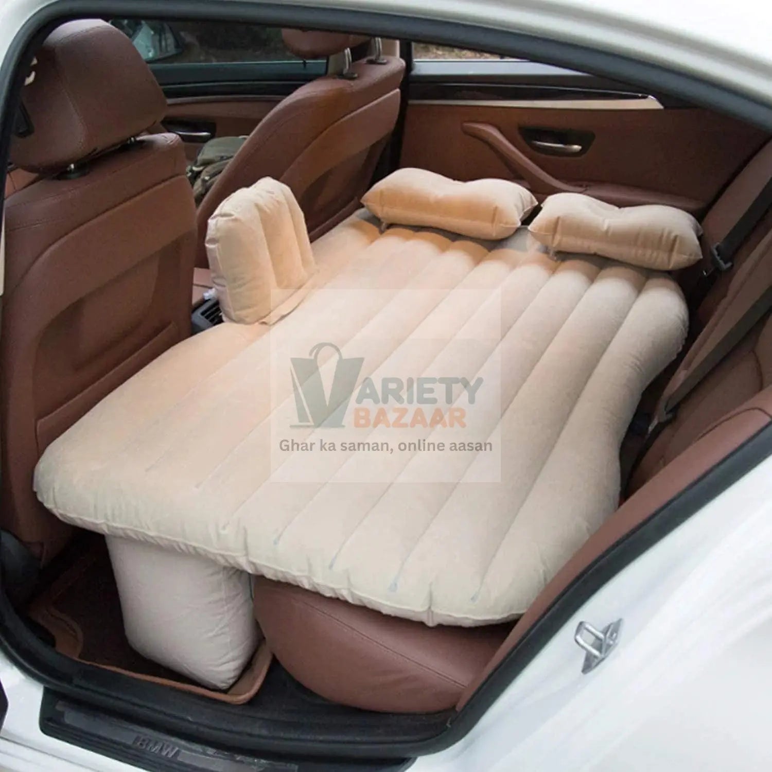 8043 Car Inflatable Bed with 2 Pillows &  Air Pump (Portable) For Travel, Camping, Vacation | Polyester Inflatable Travel Car Bed Air Sofa with Two Inflatable Pillow and Air Pump for Car Back Seat, Air Pump Random Colour Travel Sahayak