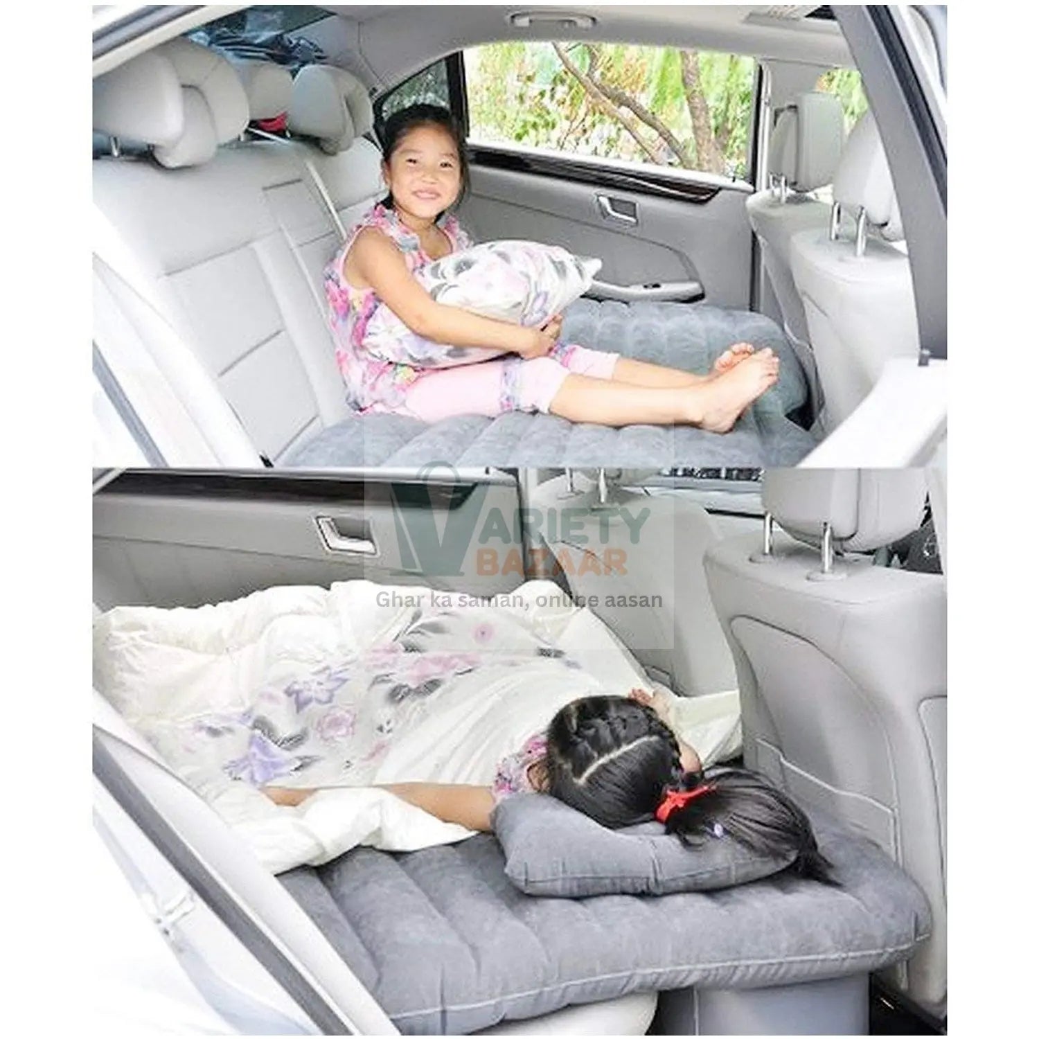 8043 Car Inflatable Bed with 2 Pillows &  Air Pump (Portable) For Travel, Camping, Vacation | Polyester Inflatable Travel Car Bed Air Sofa with Two Inflatable Pillow and Air Pump for Car Back Seat, Air Pump Random Colour Travel Sahayak
