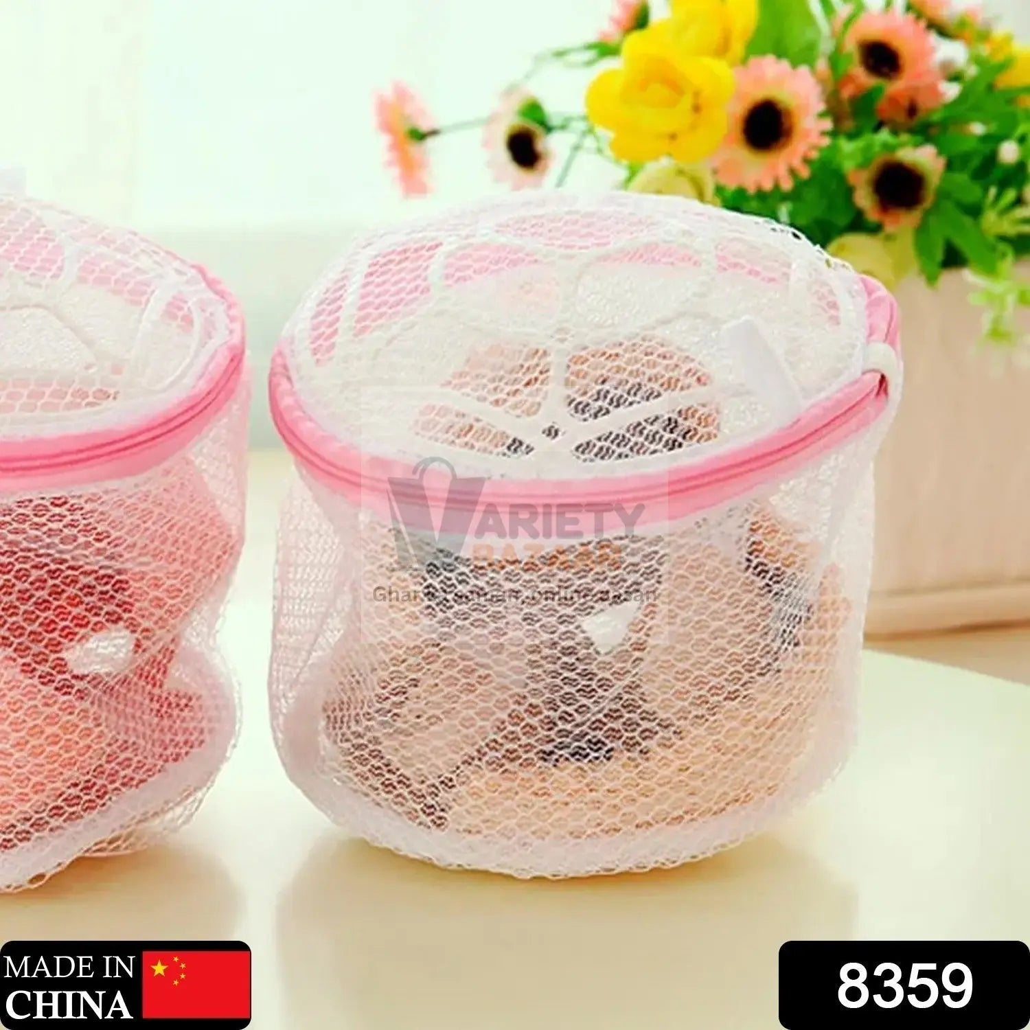 8359 Small Round cloth washing Laundray bag | washing net bag Pouch | Mesh Laundry Bag with rust free zipper for Washing, socks and underwear (1 Pc) Travel Sahayak
