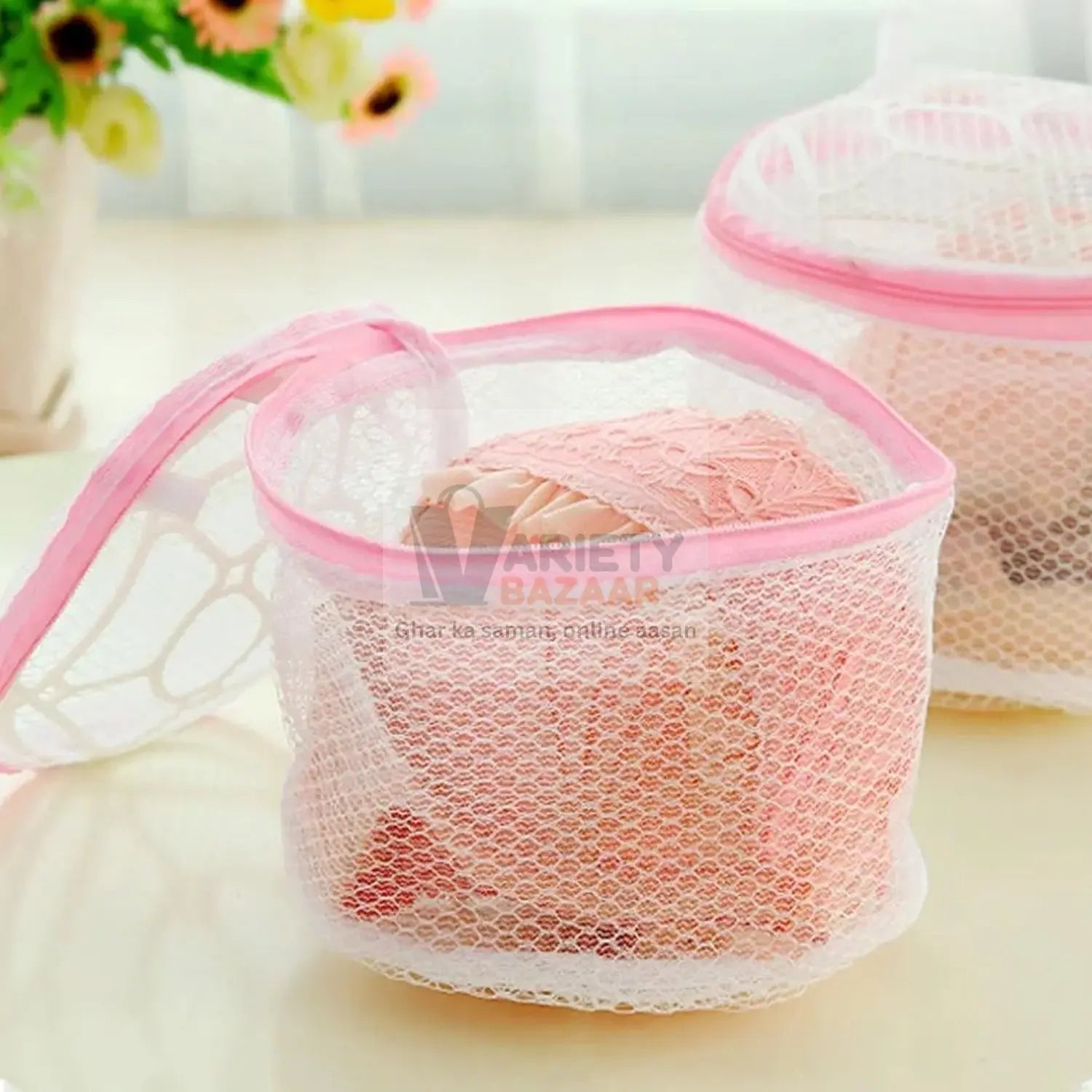8359 Small Round cloth washing Laundray bag | washing net bag Pouch | Mesh Laundry Bag with rust free zipper for Washing, socks and underwear (1 Pc) Travel Sahayak