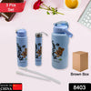 Plastic Water Bottle 3pc Set,3  Different Size Bottle High Quality Water Bottle Plastic Water Bottle BPA-Free & Leak-Proof!  Cartoon Printed Design for Kids' School, For Fridge, Office, Sports, School, Gym, Yoga (3 Pc Set) - varietybazaar.co.in