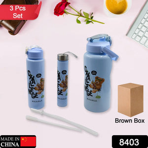 Plastic Water Bottle 3pc Set,3  Different Size Bottle High Quality Water Bottle Plastic Water Bottle BPA-Free & Leak-Proof!  Cartoon Printed Design for Kids' School, For Fridge, Office, Sports, School, Gym, Yoga (3 Pc Set) - varietybazaar.co.in
