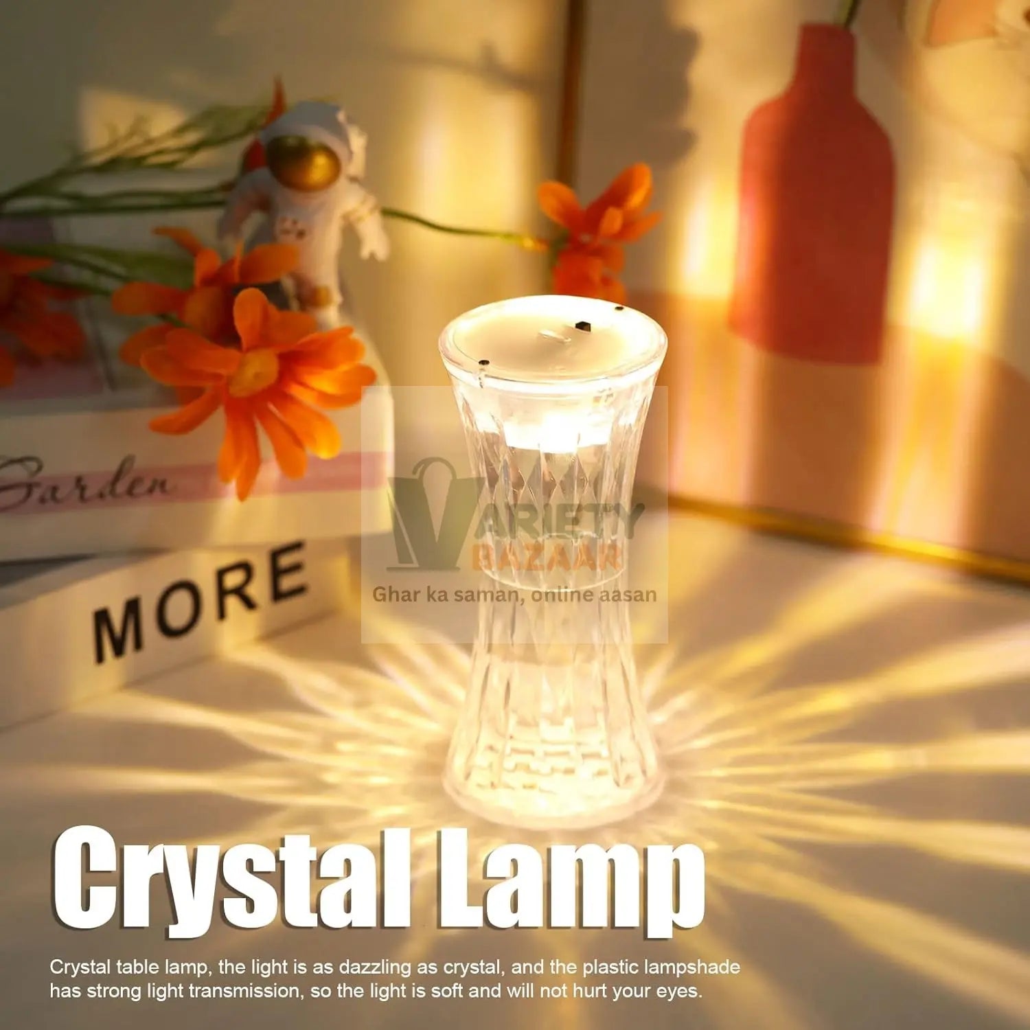 8440 Crystal Lamp, Universal Night Light, Soft Lighting, Eye Protection for Nursery, Study, Bedroom Transparent Crystal Table Soft Lighting Multipurpose for Hotel for Office for Children's Room (12Pc MOQ) Travel Sahayak