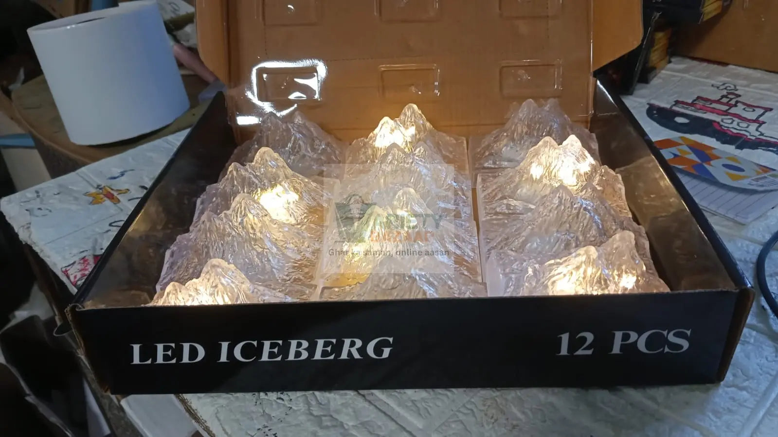8444 Plastic Iceberg Night Light Mountain Lights Flameless Modern Clear LED Flameless Party Candles, LED Lamp Home Decoration Mini Atmosphere Light Bedroom Decor Desktop Ornament Children Gift (MOQ :- 12 Pc) Travel Sahayak