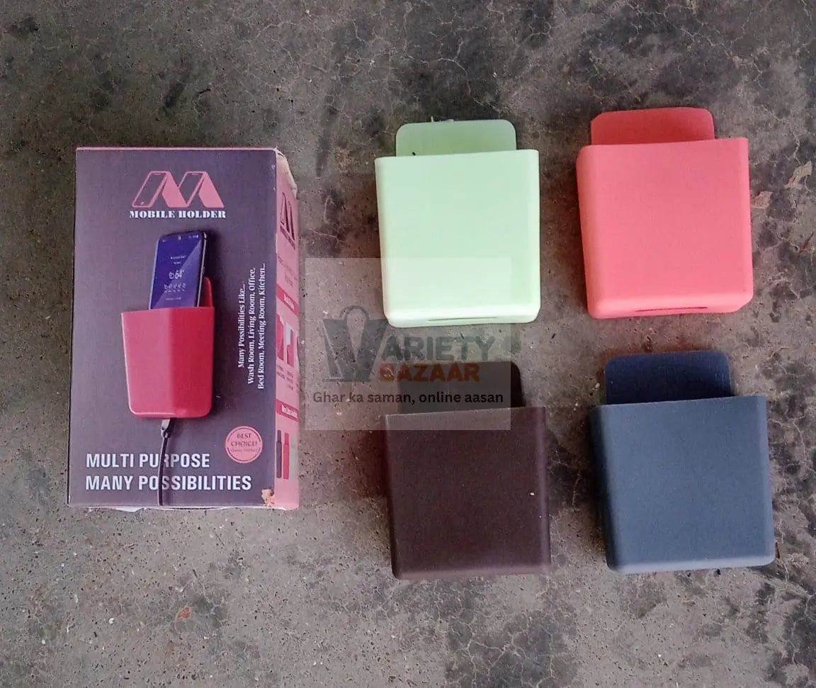 8485  Multipurpose Plastic Wall Mounted Remote & Mobile Holder Stand – (Pack of 4) Travel Sahayak