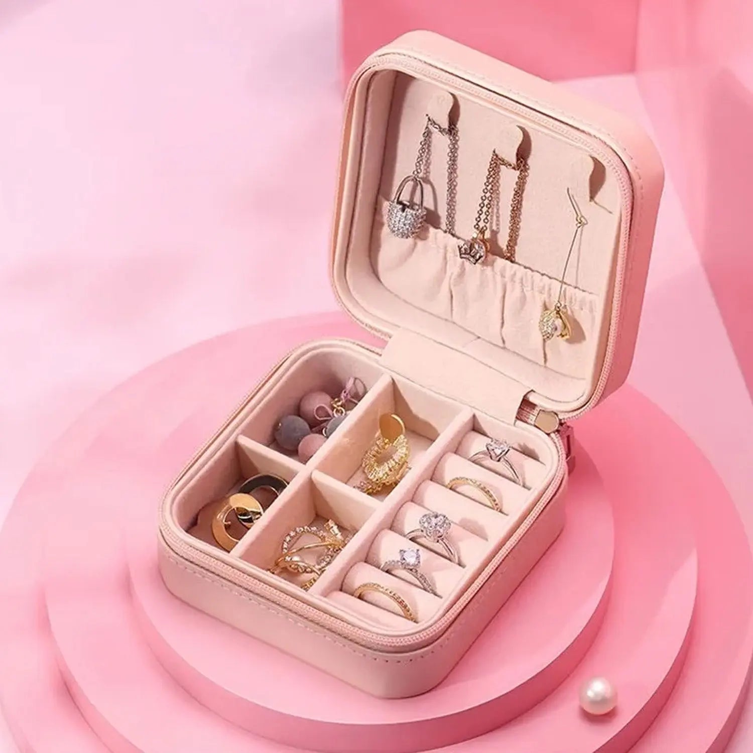 8782 Jewellery Box for Women, Mini Portable Jewelry Box Organiser,PU Leather Jewlerrying Display Holder, Small Travel Jewellery Box for Girls, Women, Mother, Daughte, Travel Ring, Pendant, Earring, Necklace Storage Case Travel Sahayak