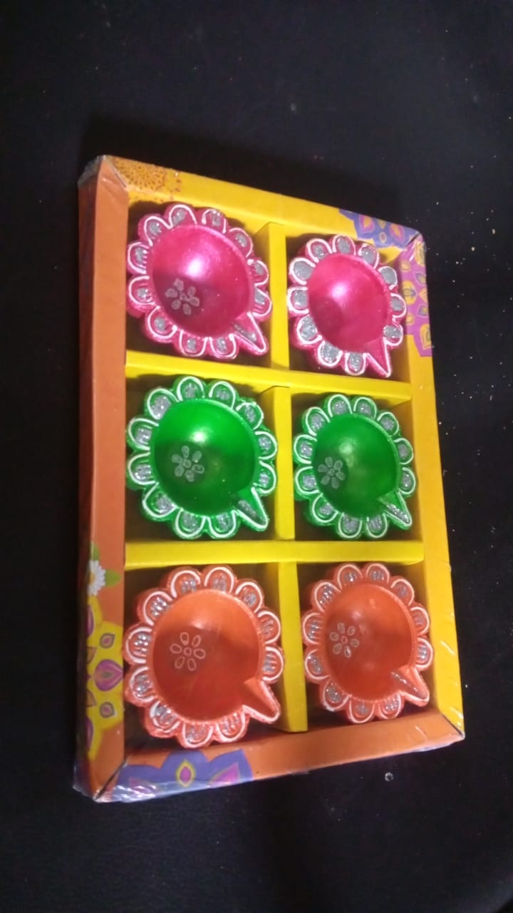 Decorative Hand Painted Clay Puja Diya for Diwali Handmade Diya (6 Pcs Set) travel sahayak