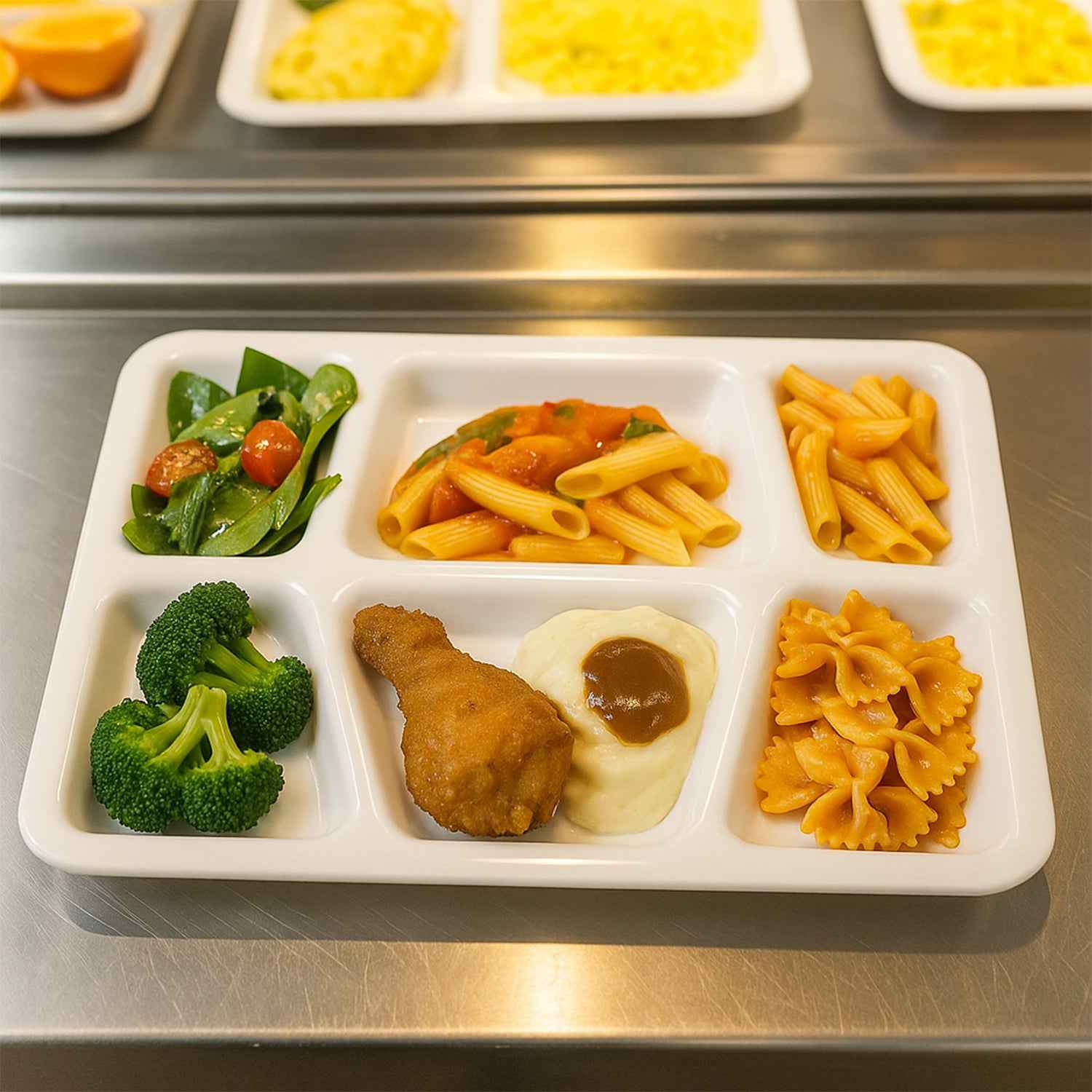 Plastic Multi-compartment Rectangular Meal Serving Tray  Plate (1 Pc  White)