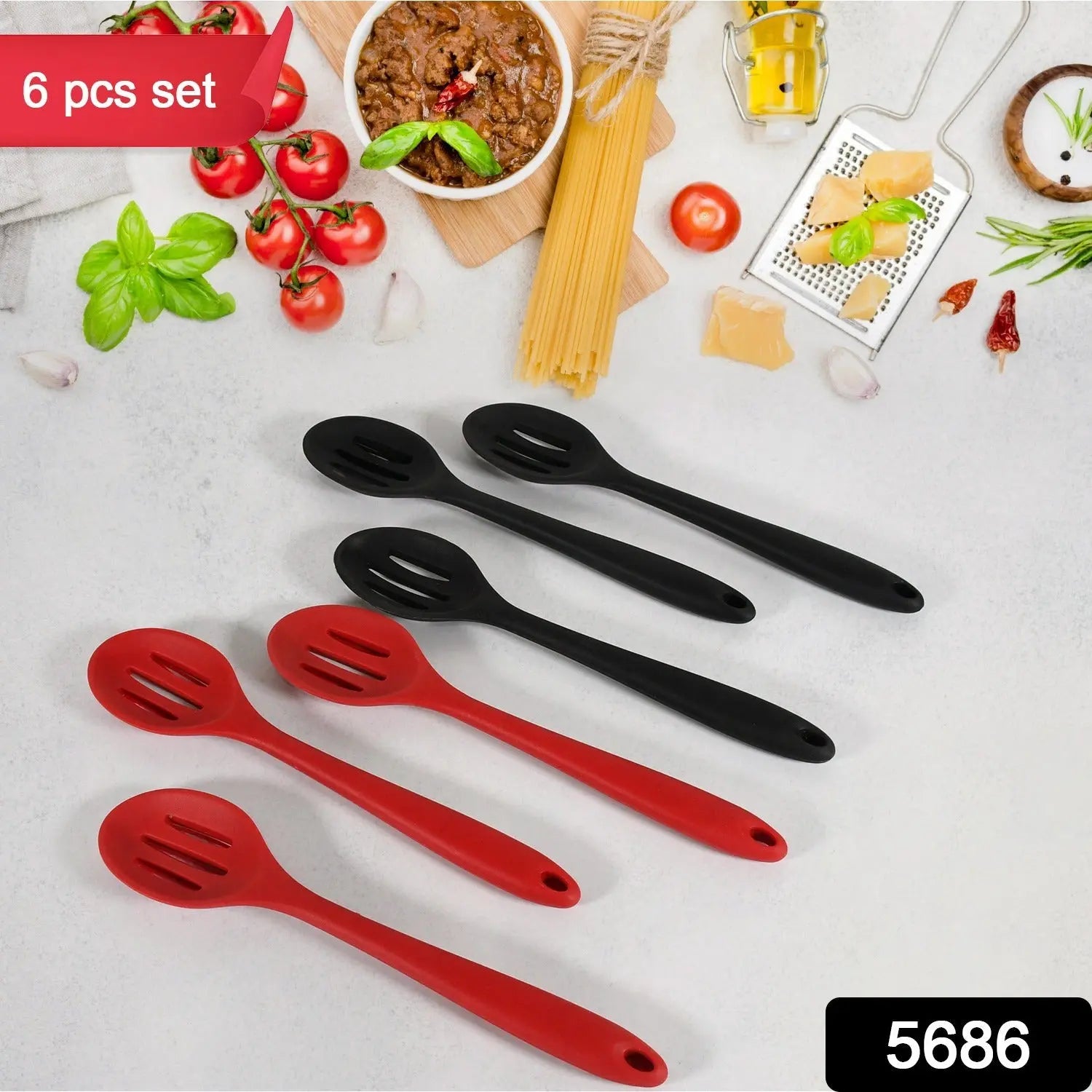 Multipurpose Silicone Spoon, Silicone Basting Spoon Non-Stick Kitchen Utensils Household Gadgets Heat-Resistant Non Stick Spoons Kitchen Cookware Items For Cooking and Baking (6 Pcs Set) - varietybazaar.co.in