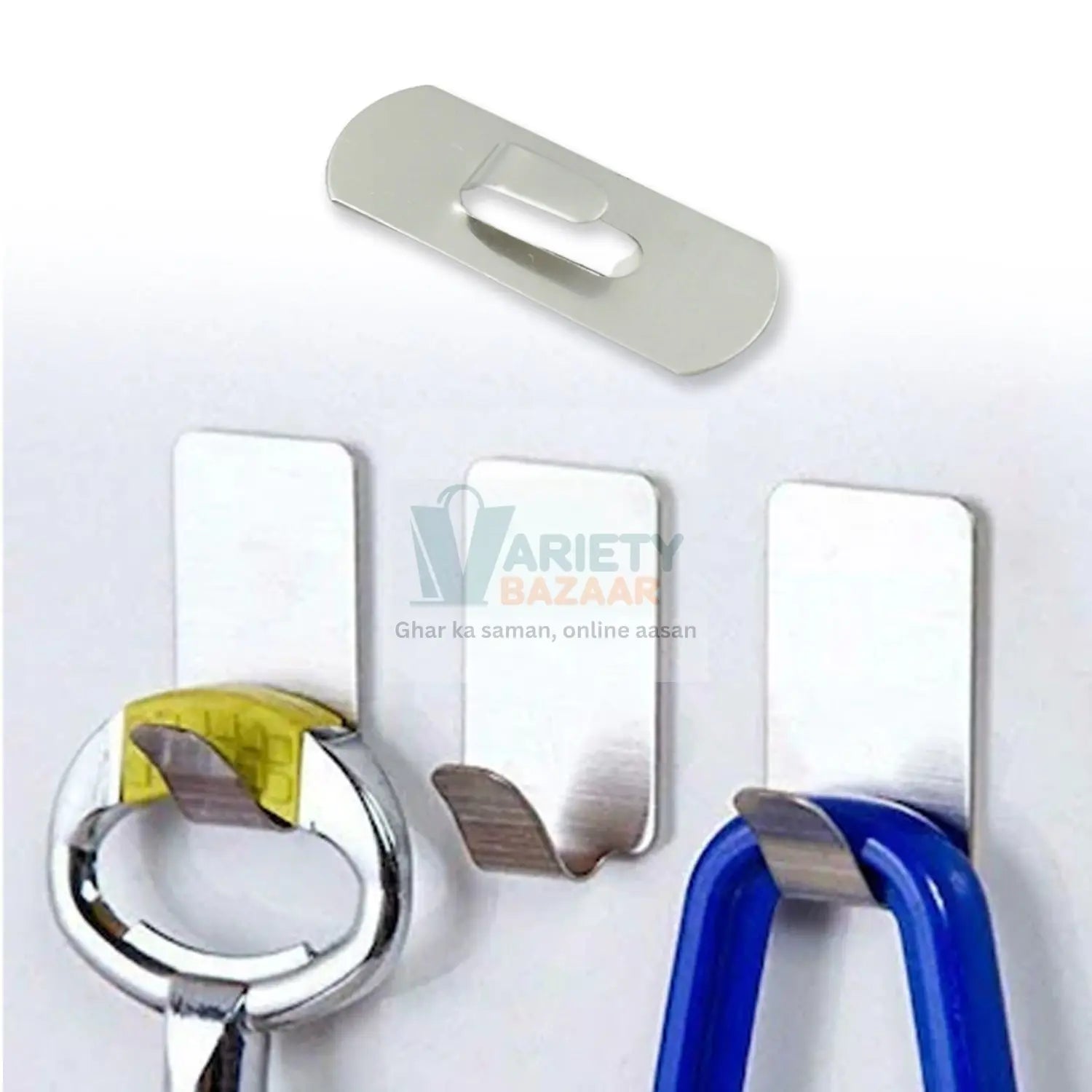 9418  Multipurpose Stainless Steel Wall hanging hook 18pc, Self Adhesive Stainless Steel Heavy Duty Wall Hooks for Hanging Clothes, Calender, Bathroom Tiles, Kitchen, Key Hange (18 Pc Set) Travel Sahayak