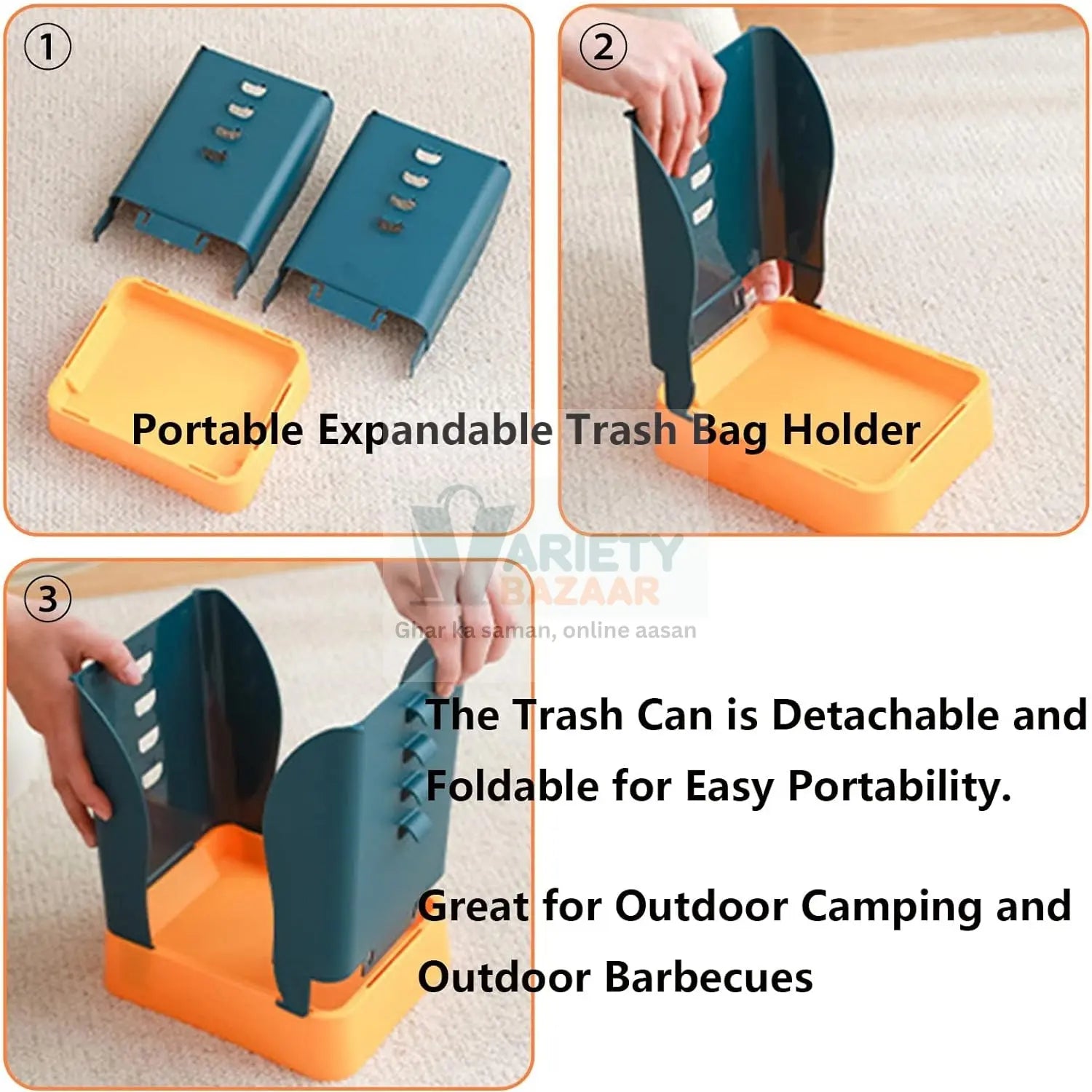 9451 Waste Bin, Trash Can, Waste Container, Expandable Trash Can, Plastic Trash Can, Plastic Garbage Can Expandable Trash Bag Holder Large Capacity for Kitchen Bathroom, Living Room Bedroom Outdoor (1 Pc) Travel Sahayak