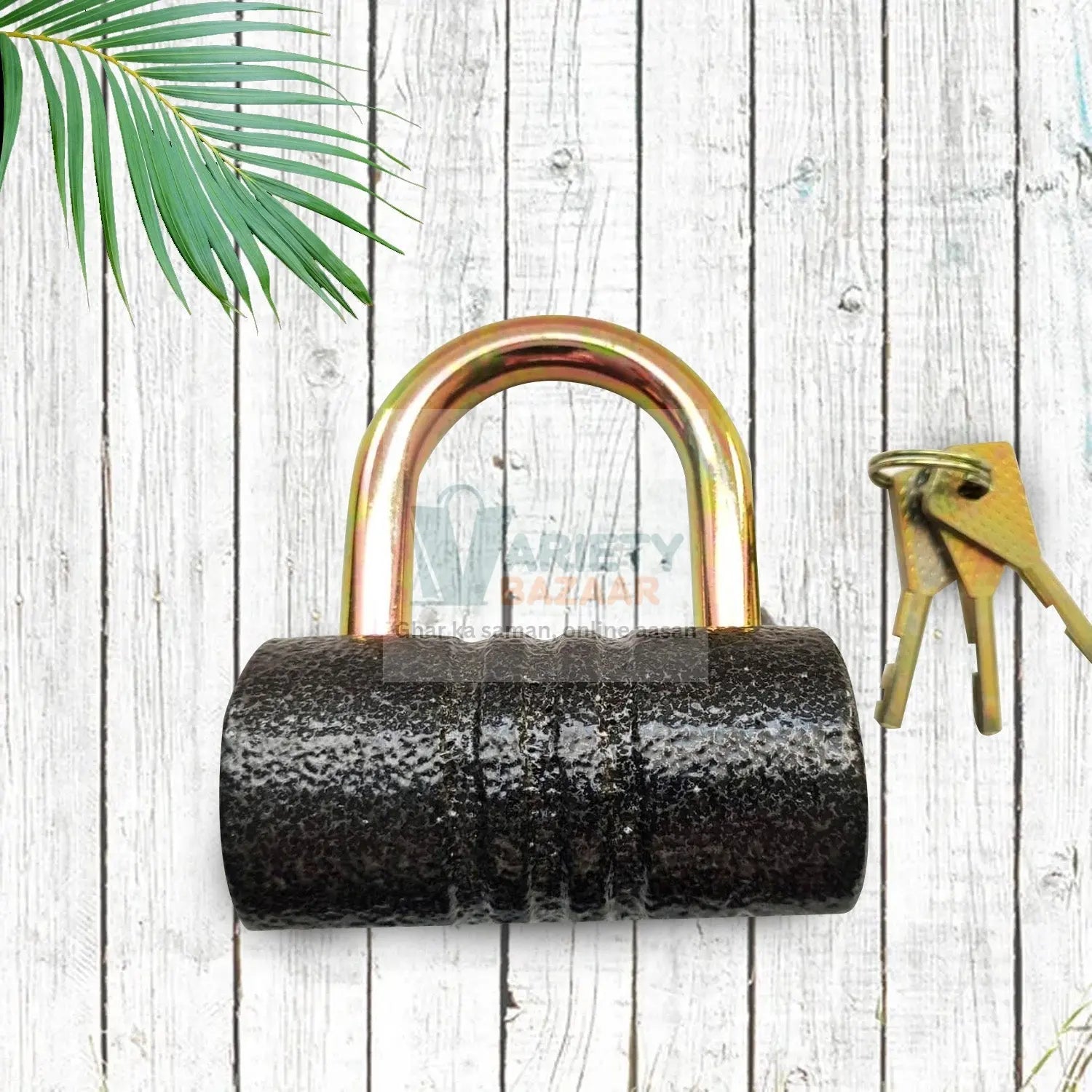 9455 Iron Pad lock, Brass Core and Thickened Spray Black Iron Door Lock With 5 pc Keys for Home Dormitory, Waterproof Antirust Anti-theft Padlocks Outdoor Gate Shed Locks Warehouse Big Iron Door Drawer Lock (82 mm ) Travel Sahayak