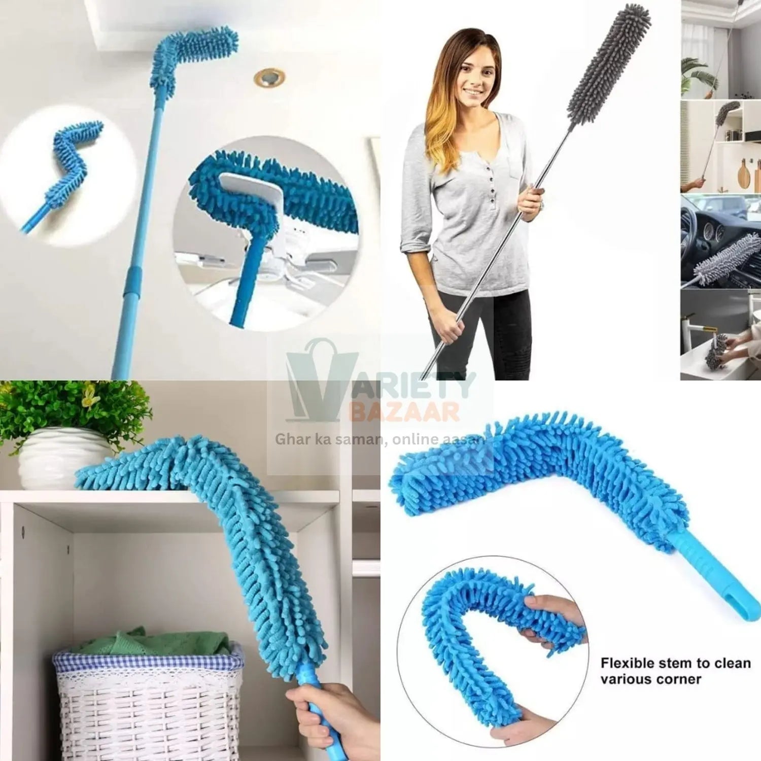 Adjustable Long Handle Microfiber Dust Brush – Foldable Ceiling & Appliance Cleaner Variety Bazaar