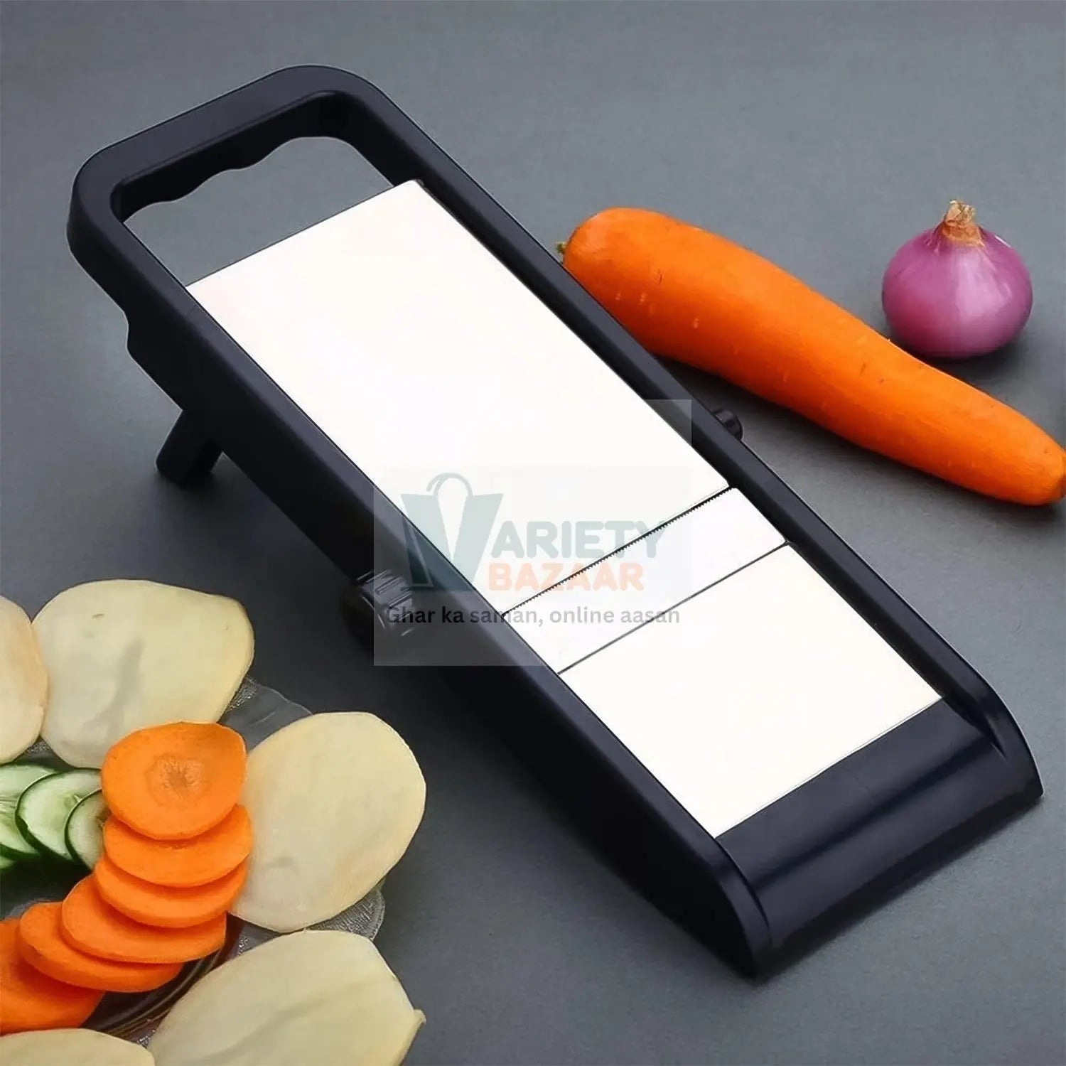 Adjustable Slicer, Stainless Steel and Plastic Premium Multipurpose Potato / Onion Slicer and Grater (1 Pc) Variety Bazaar