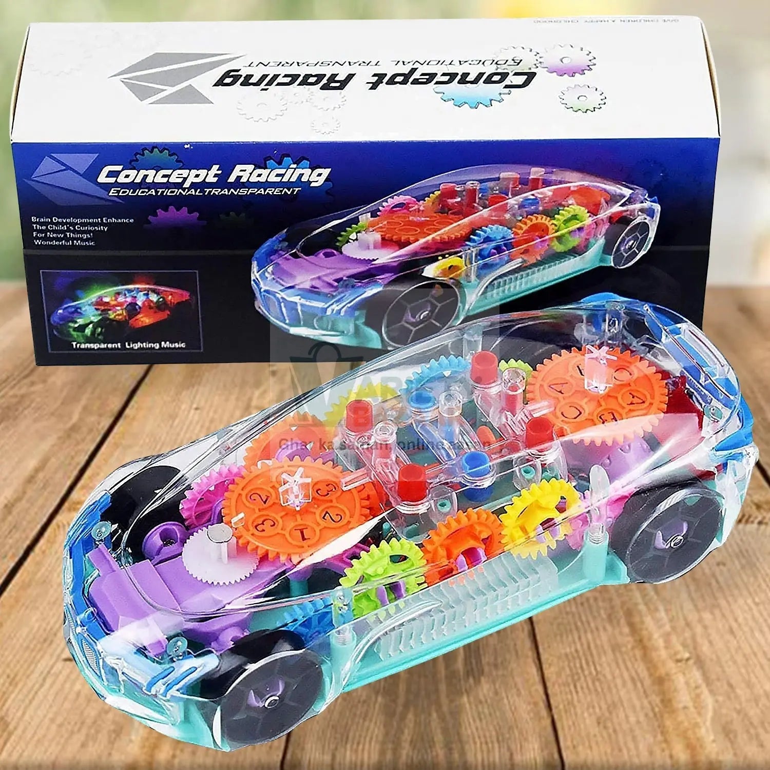 Automatic 360 Degree Rotating Transparent Gear Concept Car with Musical and 3D Flashing Lights Toy for Kids Boys & Girls (Multicolor / Battery Not Included) Variety Bazaar