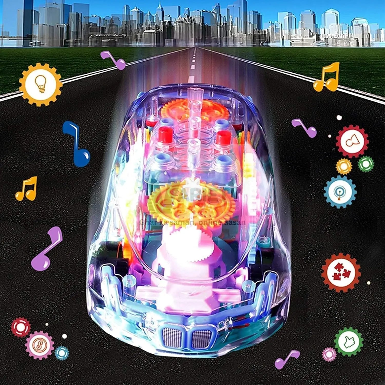 Automatic 360 Degree Rotating Transparent Gear Concept Car with Musical and 3D Flashing Lights Toy for Kids Boys & Girls (Multicolor / Battery Not Included) Variety Bazaar