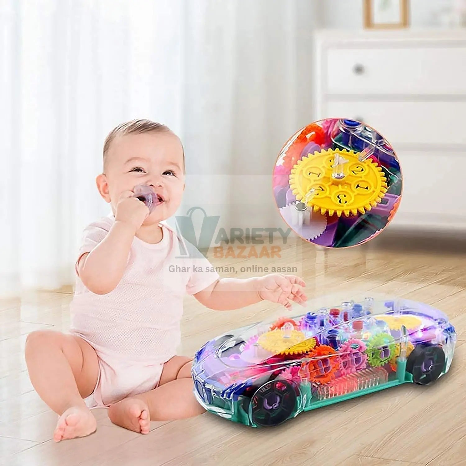 Automatic 360 Degree Rotating Transparent Gear Concept Car with Musical and 3D Flashing Lights Toy for Kids Boys & Girls (Multicolor / Battery Not Included) Variety Bazaar