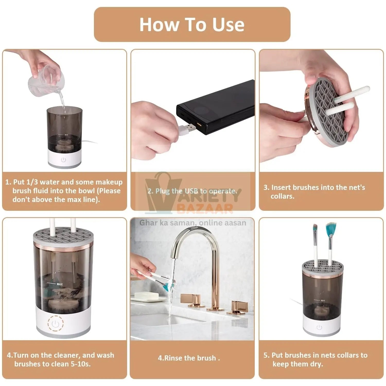 Automatic Makeup Brush Cleaner Fast Electric Brush Cleaner Hand Free Machine Super Clean Brush Washer & Brushes Organizer Tool (1 Pc) Variety Bazaar