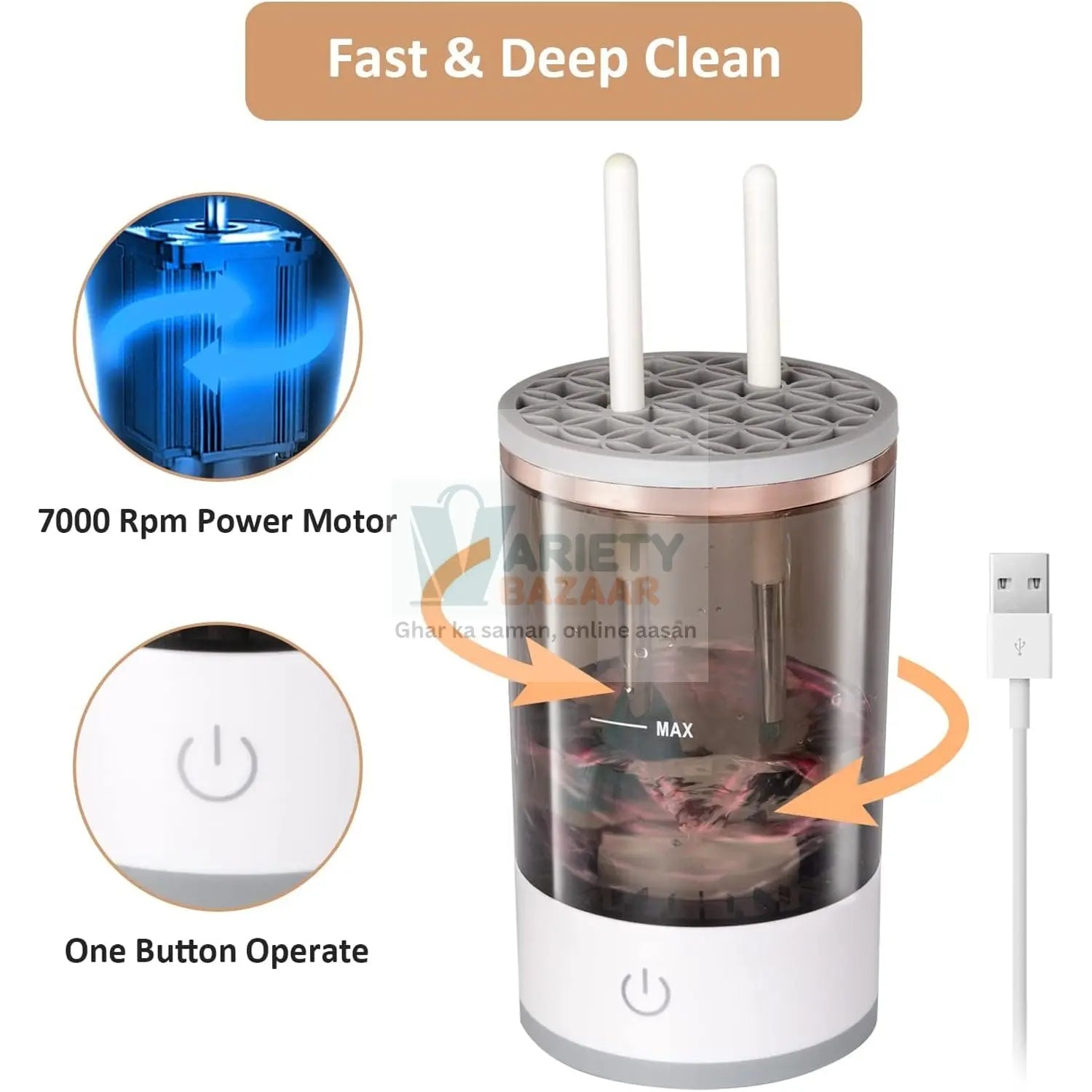 Automatic Makeup Brush Cleaner Fast Electric Brush Cleaner Hand Free Machine Super Clean Brush Washer & Brushes Organizer Tool (1 Pc) Variety Bazaar