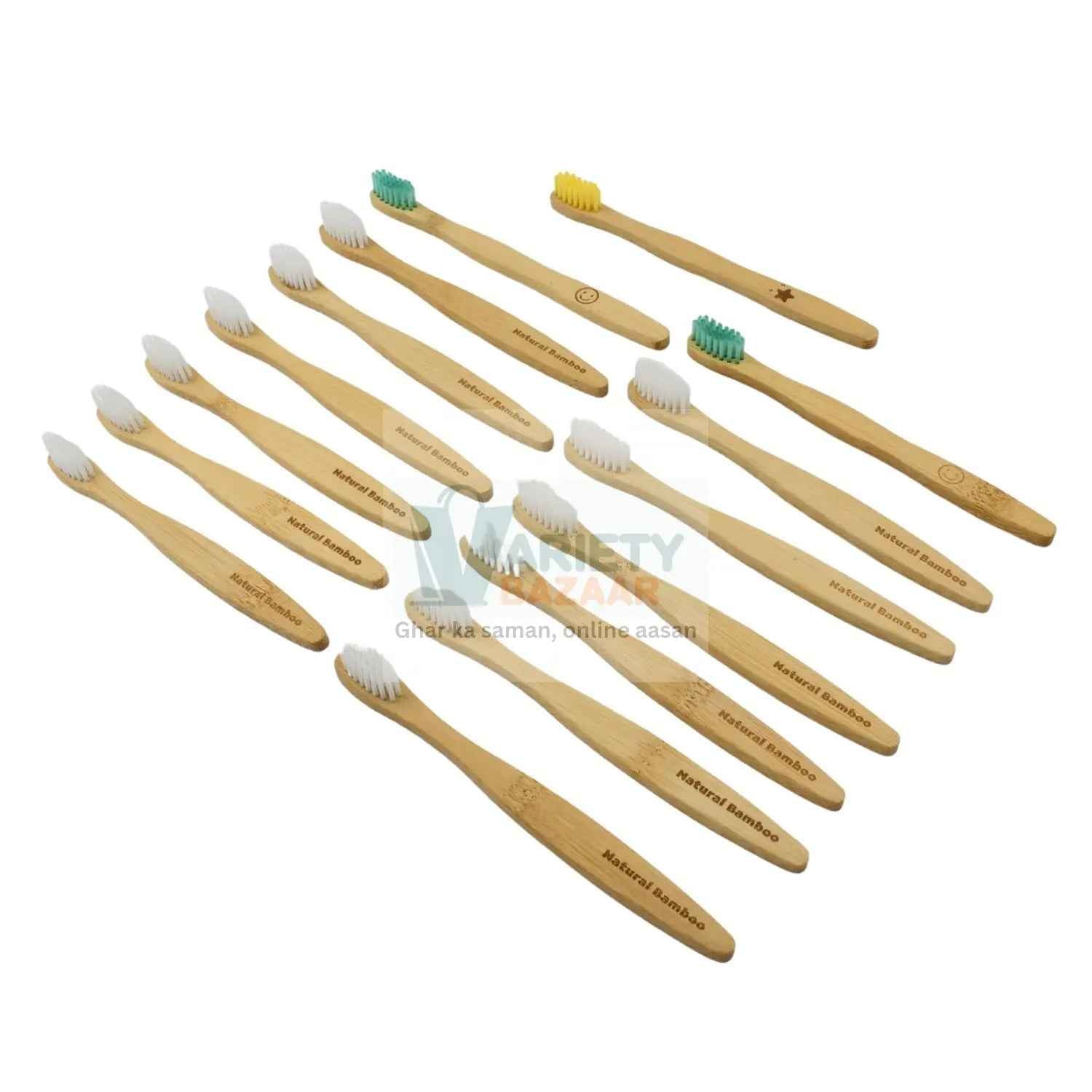 Bamboo Wooden Toothbrush Soft Toothbrush Wooden Child Bamboo Biodegradable Toothbrush, Manual Toothbrush for Adult, Kids (15 pcs set / With Round Box)