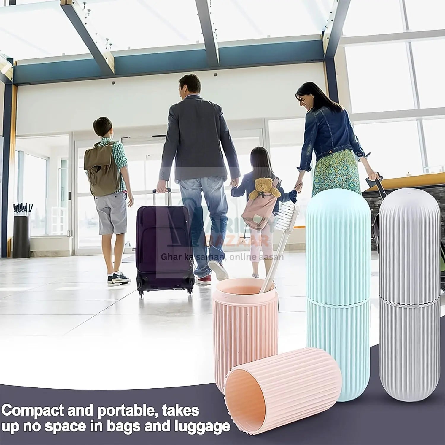Capsule Shape Travel Toothbrush Toothpaste Case Holder (Multicolor / 3 Pcs Set) Variety Bazaar