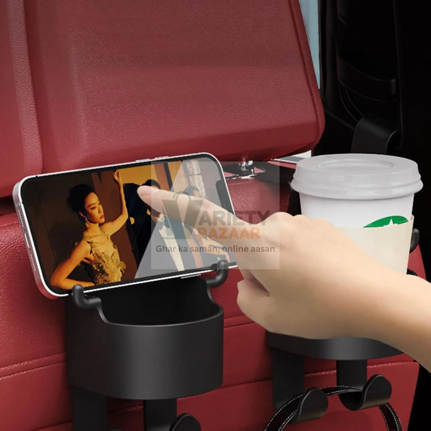 Car Headrest Backseat Organizer, 3 in 1 Automotive Cell Phone Drink cupholder Adapter with Headrest Hooks for Kids and Adults, Multifunctional Storage for Car Travel Accessories Variety Bazaar