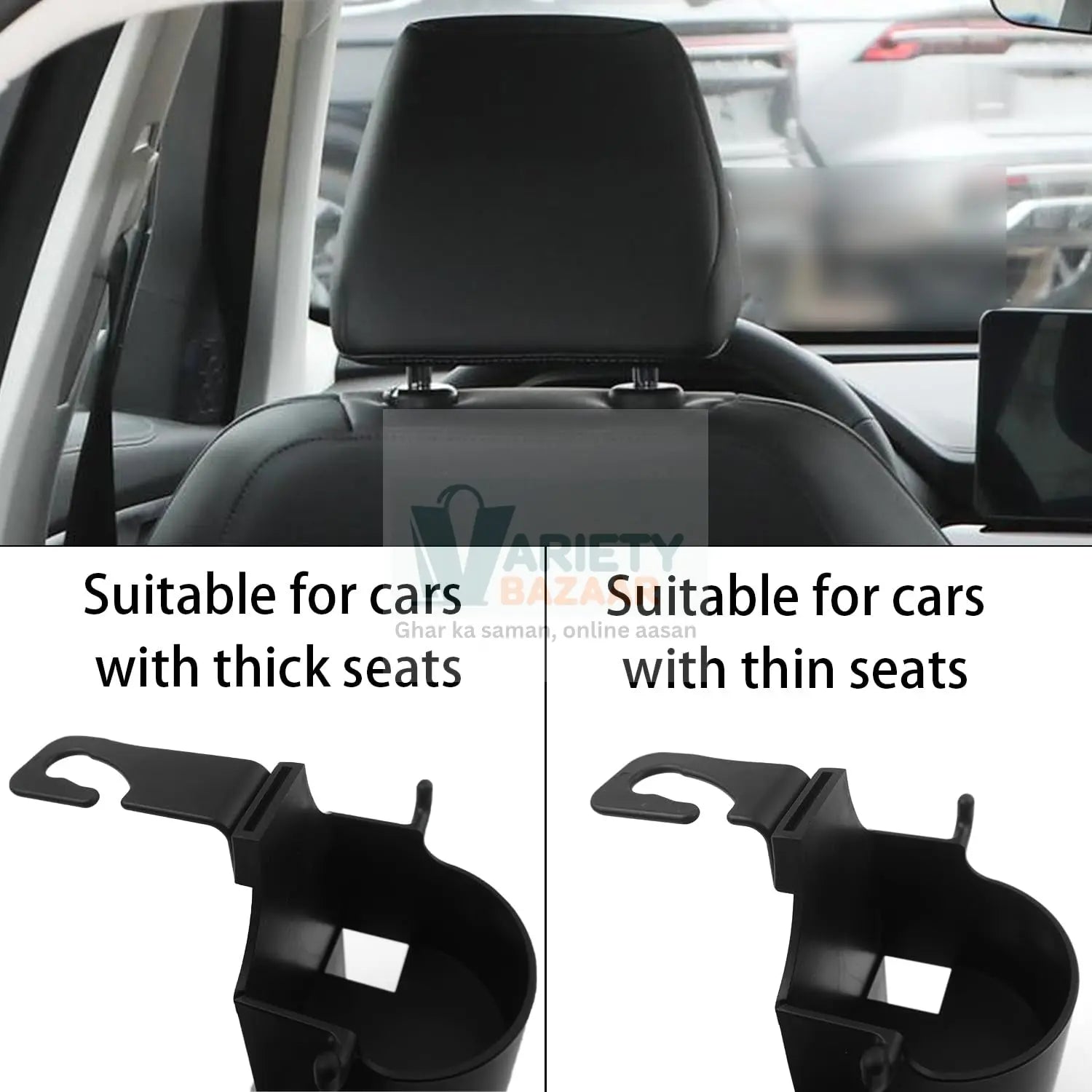 Car Headrest Backseat Organizer, 3 in 1 Automotive Cell Phone Drink cupholder Adapter with Headrest Hooks for Kids and Adults, Multifunctional Storage for Car Travel Accessories Variety Bazaar